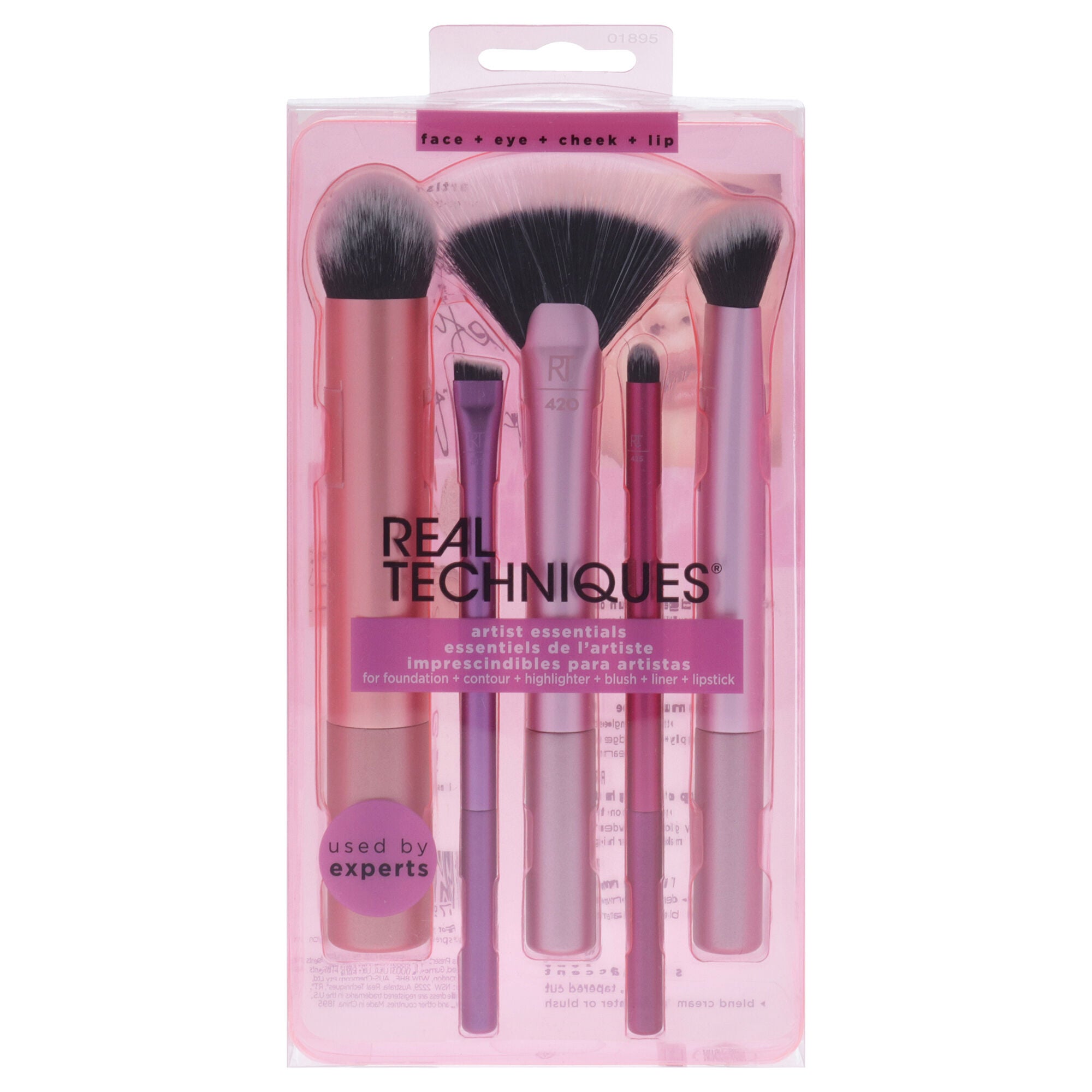 Artist Essentials Set by Real Techniques for Women - 5 Pc Expert Edge Foundation Brush - 217, Smudge Liner Brush - 317, Spotlight Fan Brush - 420, Lip Smudge Brush - 425, Soft Accent Brush - 421, Multi, alternate image number 3