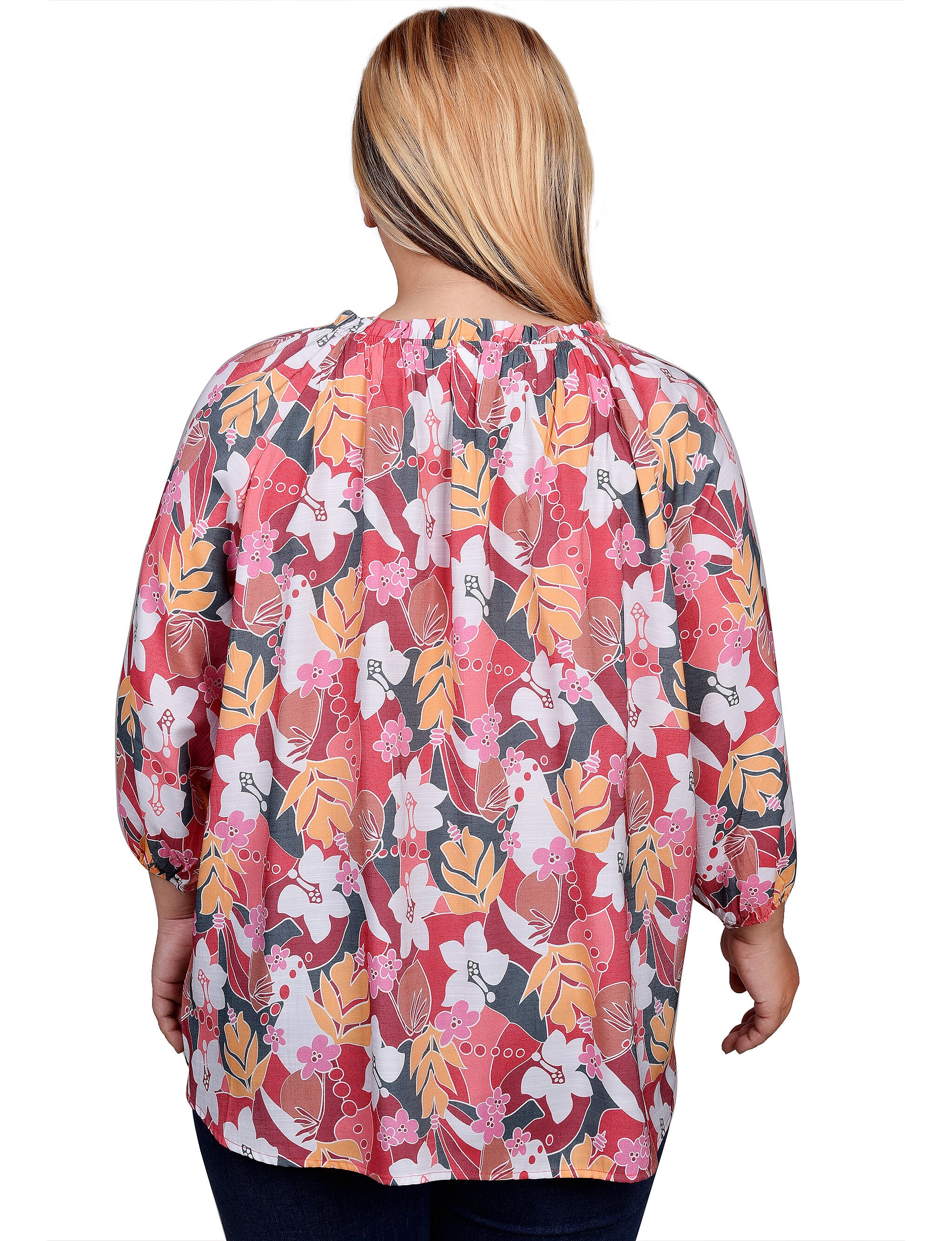 3/4 Sleeve Drawstring Neck Blouse, , alternate image number 3