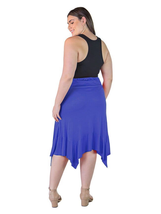 Plus Size Solid Color Knee Length Elastic Waist Handkerchief Skirt, , alternate image number 1