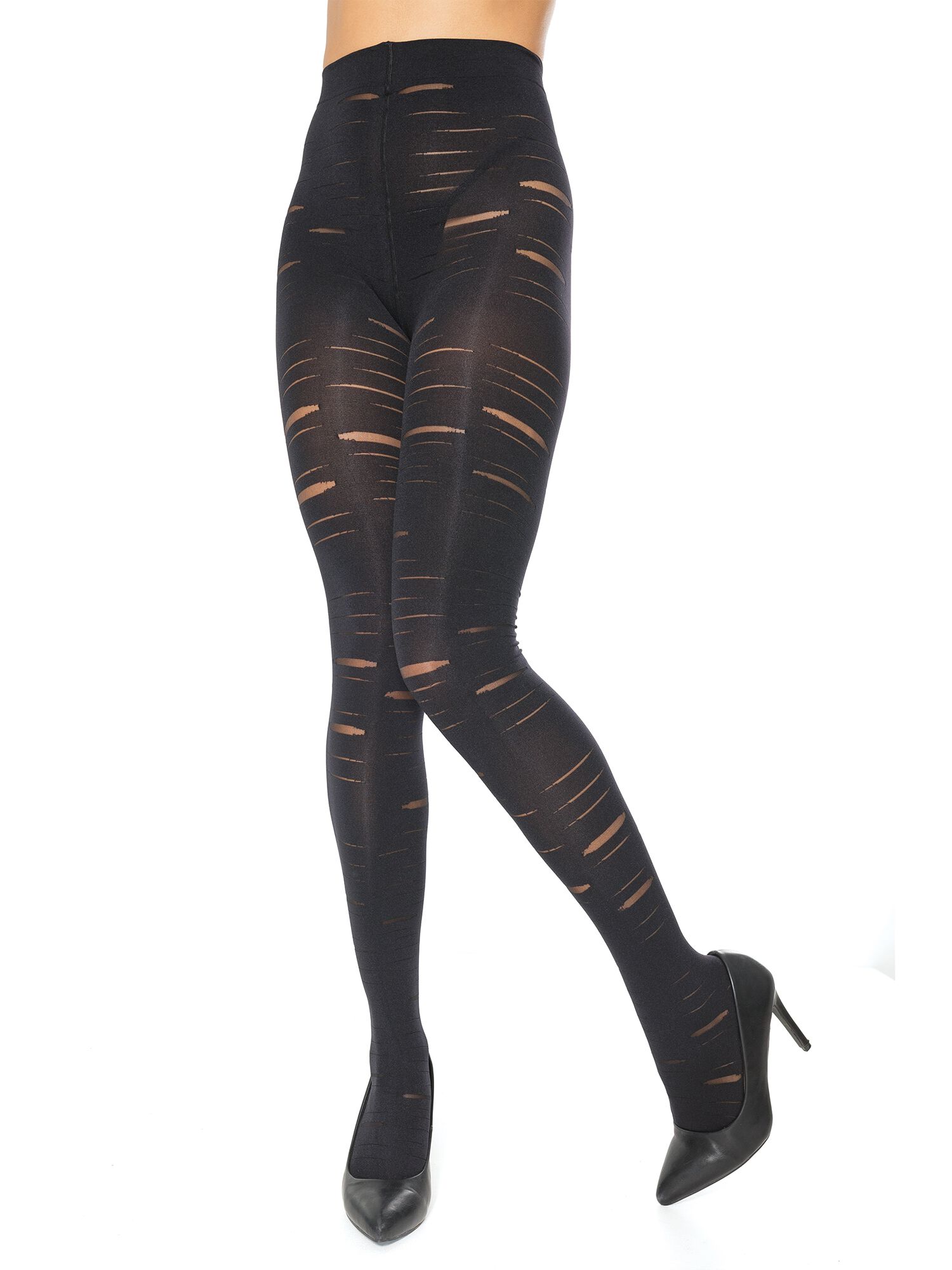 Opaque Slashed Pantyhose, Black, hi-res image number 0