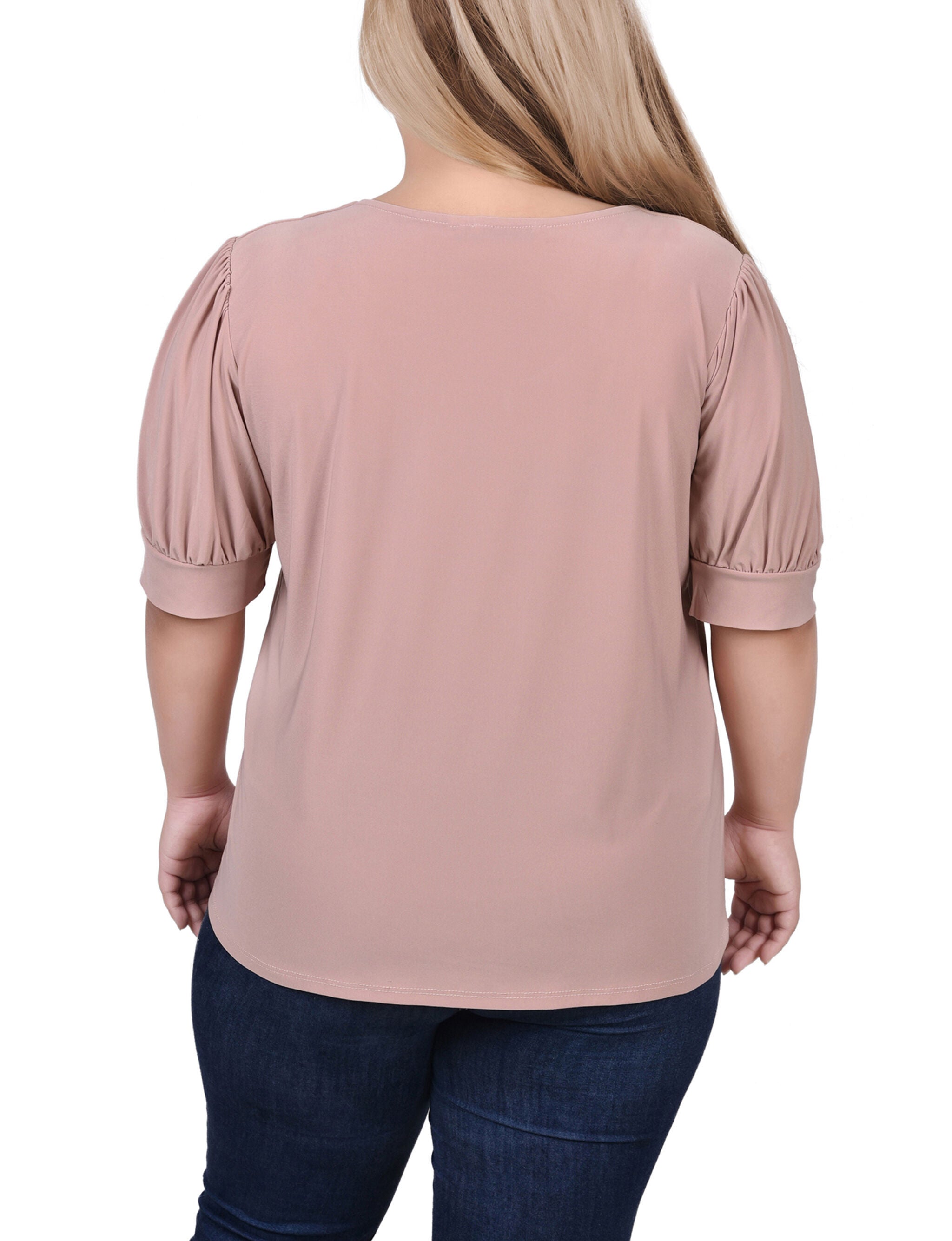 Short Sleeve Balloon Sleeve Top With Hardware, Oxford Tan, alternate image number 2