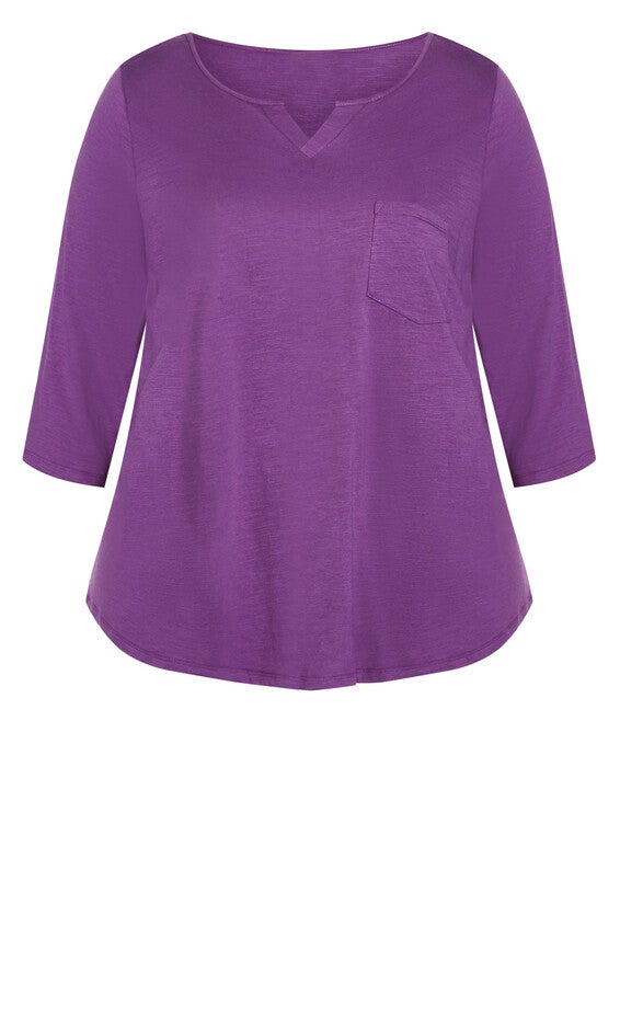 Notch Neck 3/4 Sleeve Plain Tee - deep lilac, , alternate image number 4
