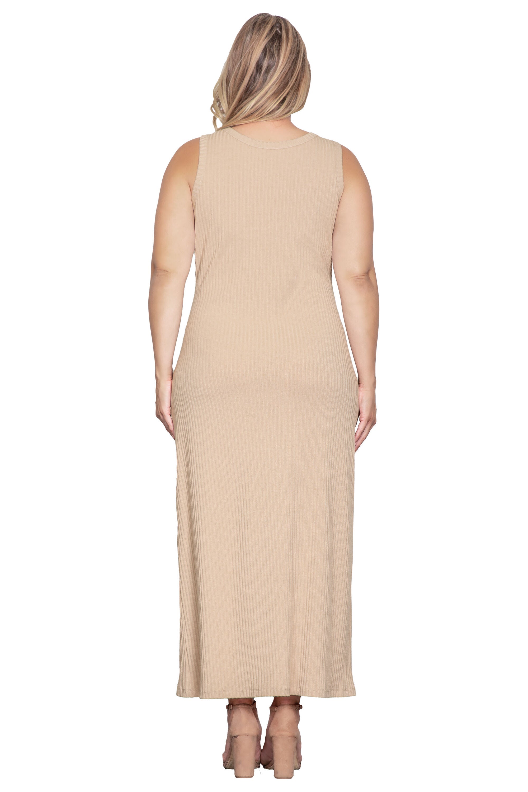 Sleeveless Rib-Knit Maxi Dress, Wheat / Beige, alternate image number 1
