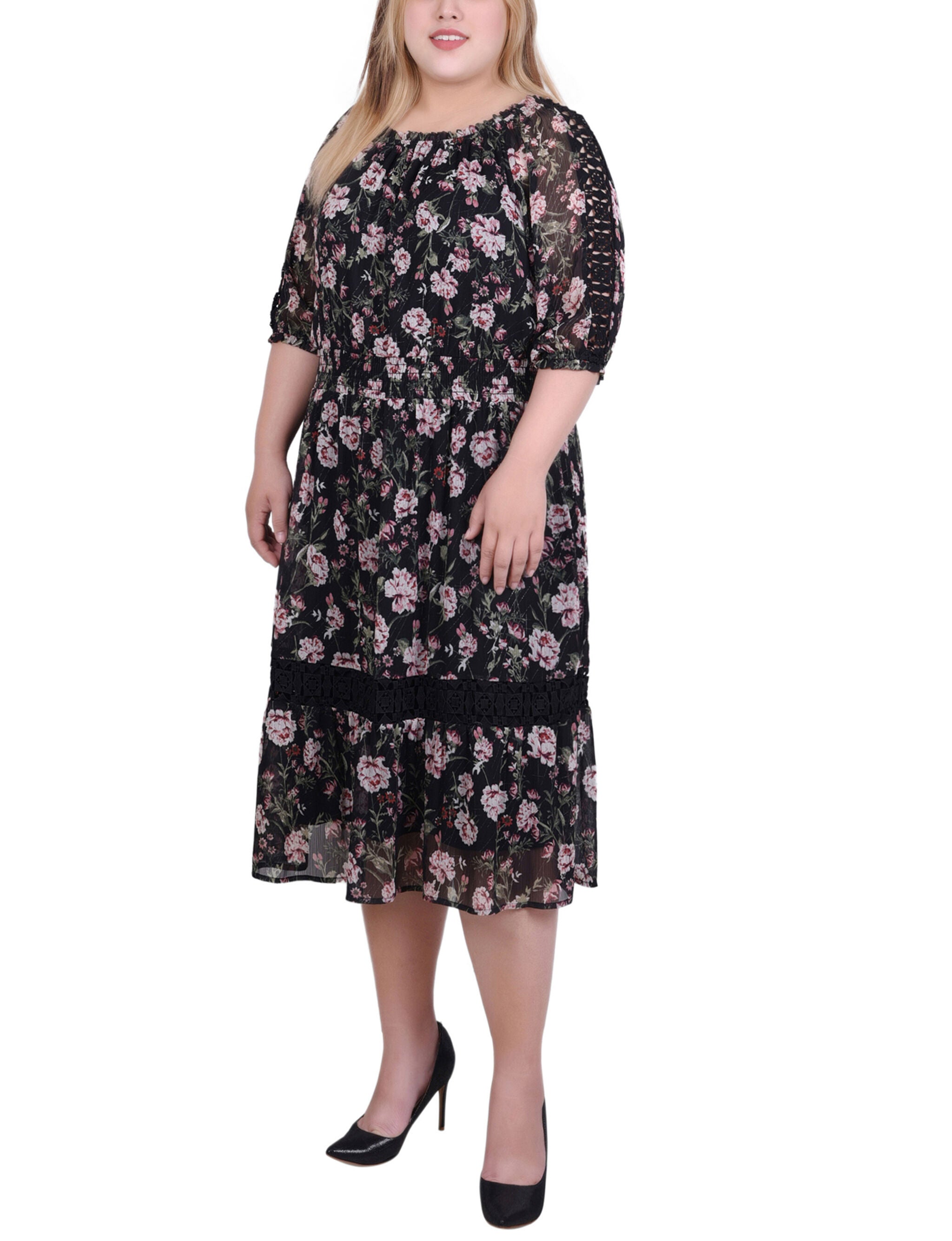 3/4 Sleeve Smocked Waist Dress, , alternate image number 2