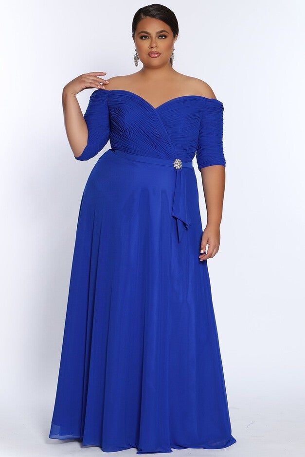 Simply Stunning Plus Size A-Line Evening Dress with Ruched Bodice, Black, hi-res image number 0