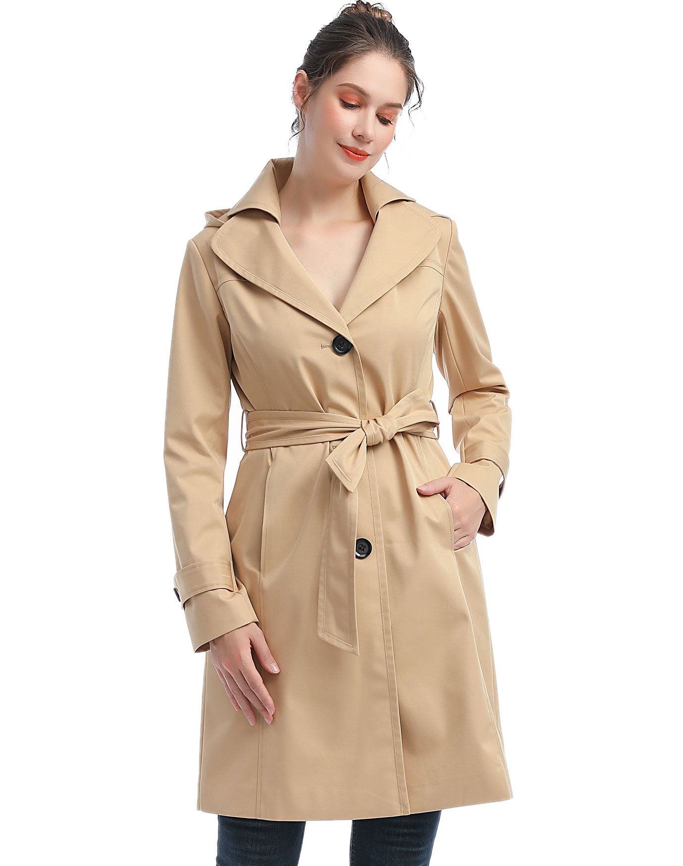 Eva Waterproof Hooded Trench Coat, Tan, hi-res image number 0