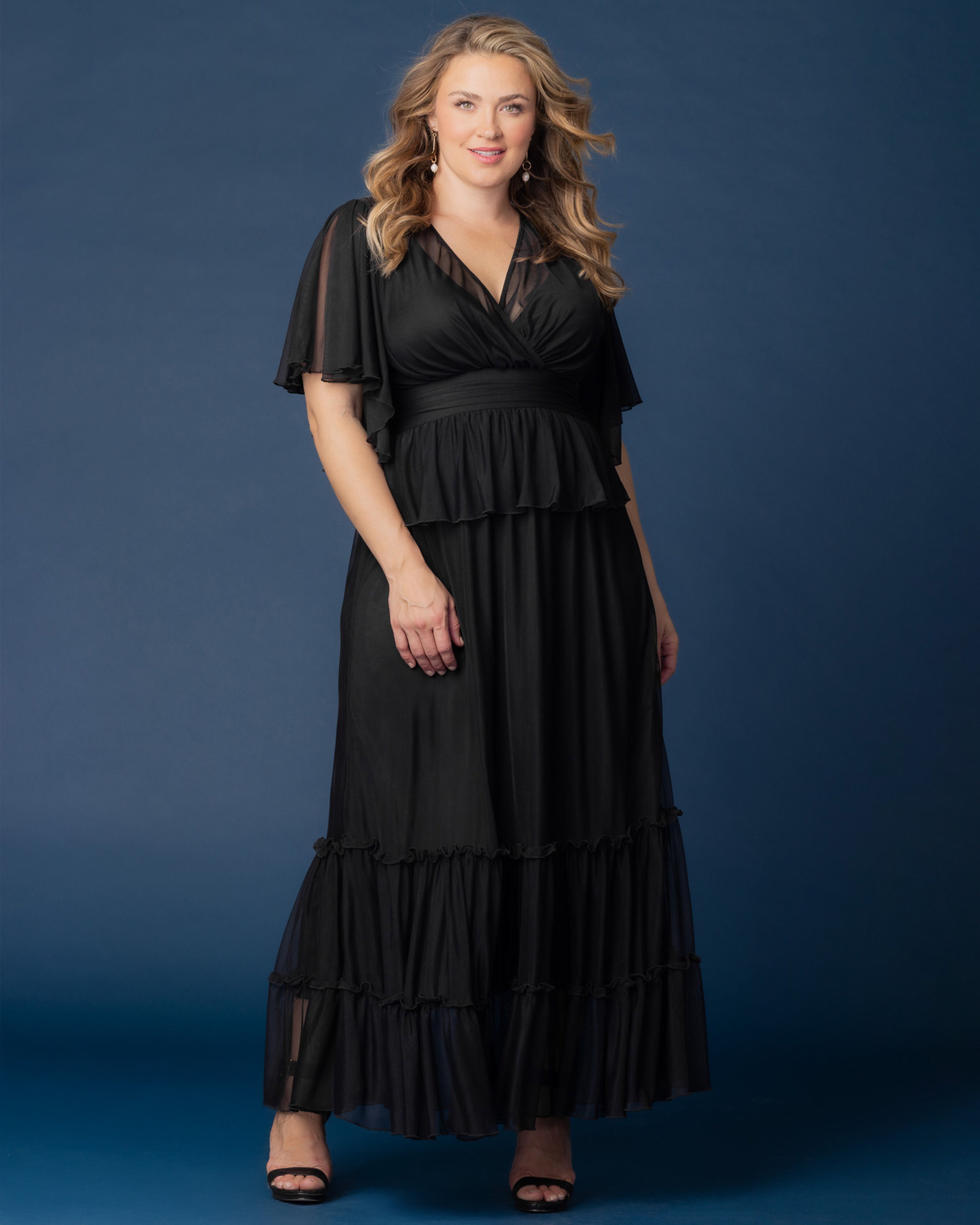 Graceful Tiered Mesh Gown, ONYX / Black, alternate image number 5