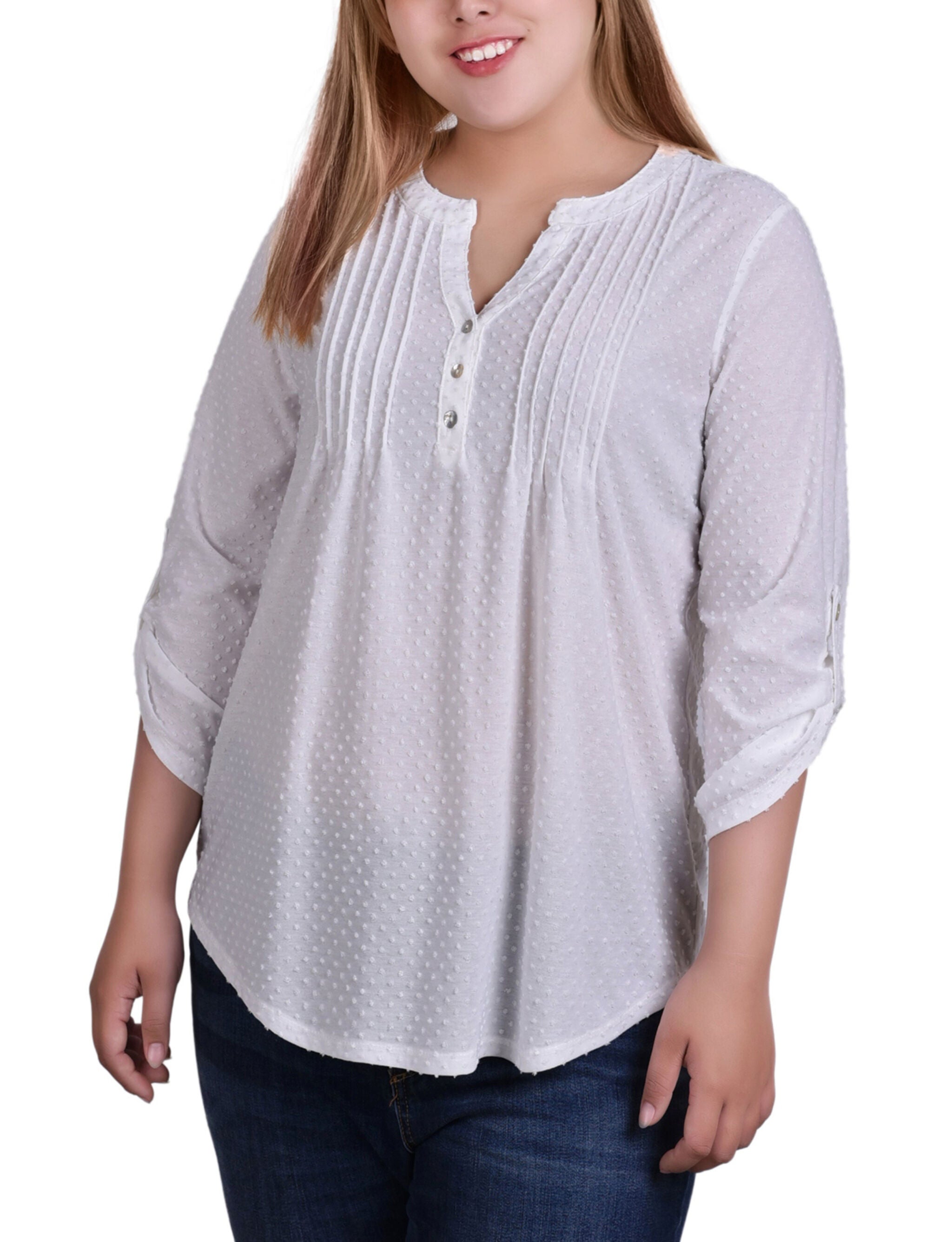 3/4 Swiss Dot Top, Ivory, hi-res image number 0