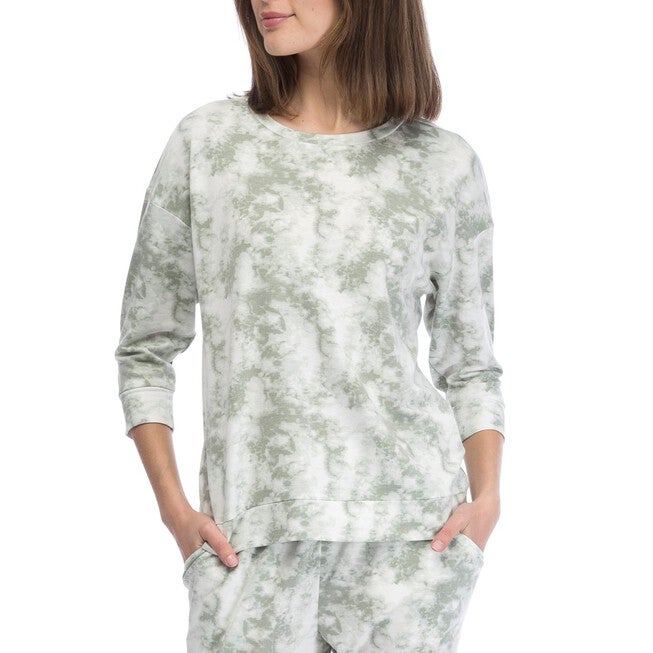 Cat 3/4 Sleeve Tie Dye Top, Olive Tie Dye, hi-res image number null