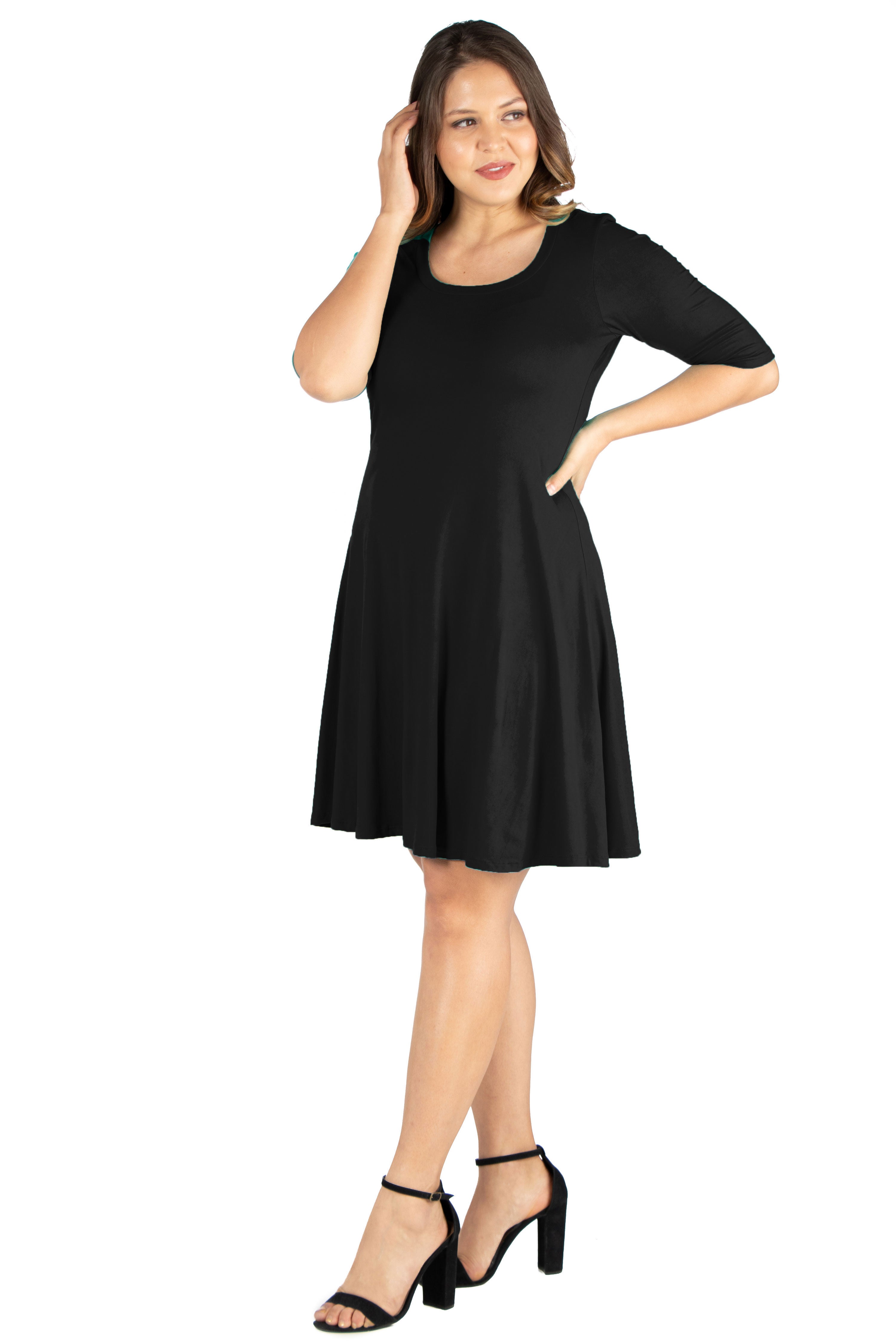 Elbow Sleeve Plus Size Knee Length Dress, , alternate image number 2