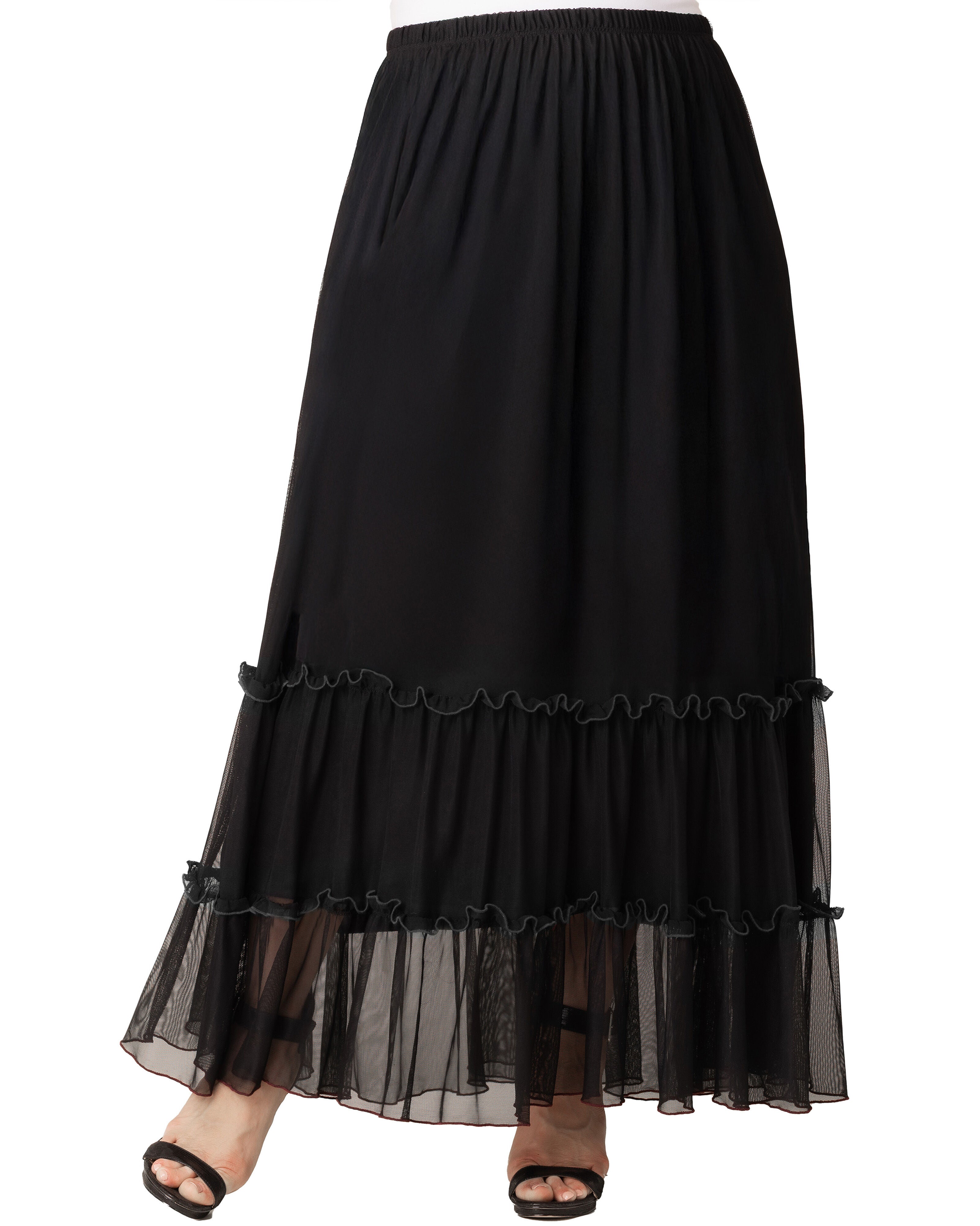 Isla Tiered Mesh Maxi Skirt, BLACK NOIR / Black, hi-res image number 0