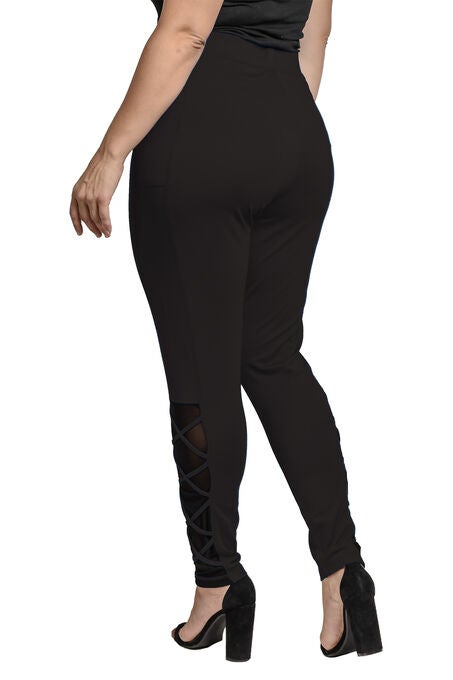 Women's Plus Size Mesh up Ponte Leggings with Calf Criss-Cross, , alternate image number null