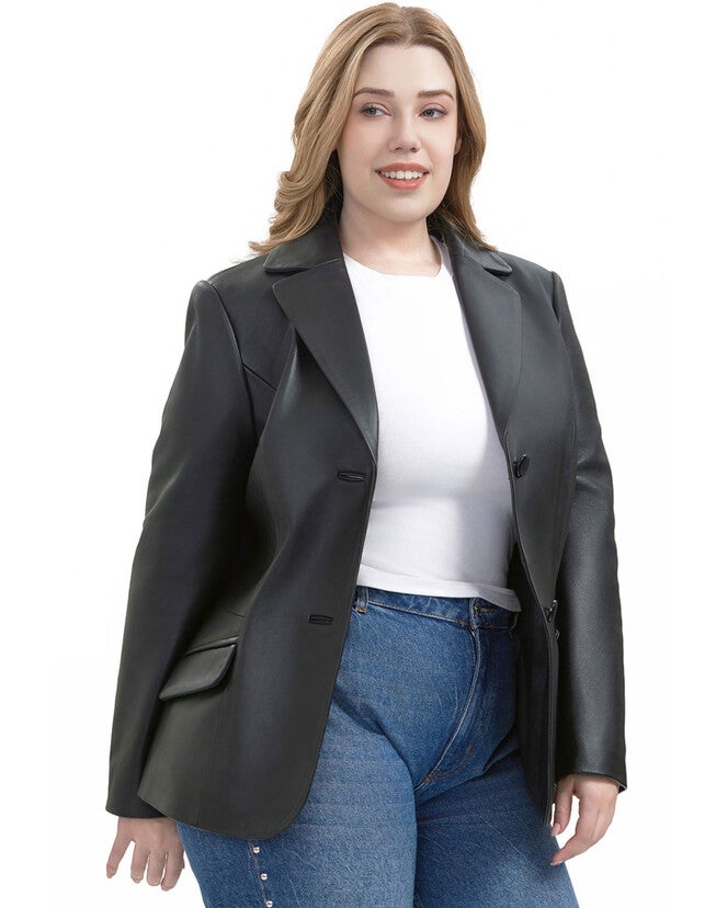 Ruth Leather Blazer Jacket, Black, alternate image number 2