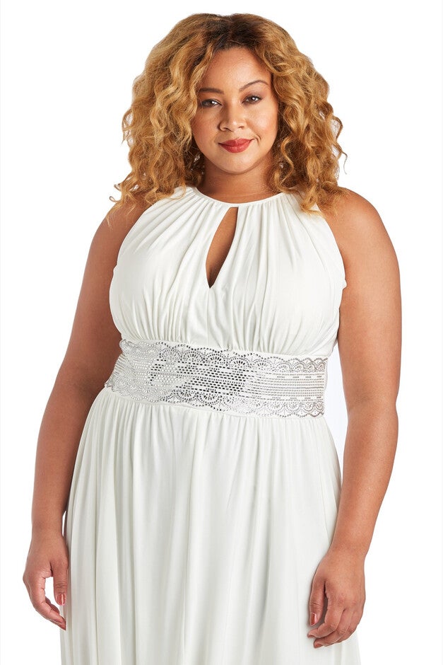 Sleeveless Maxi Dress with Embellished Waist Band and Keyhole Cutout, , alternate image number null