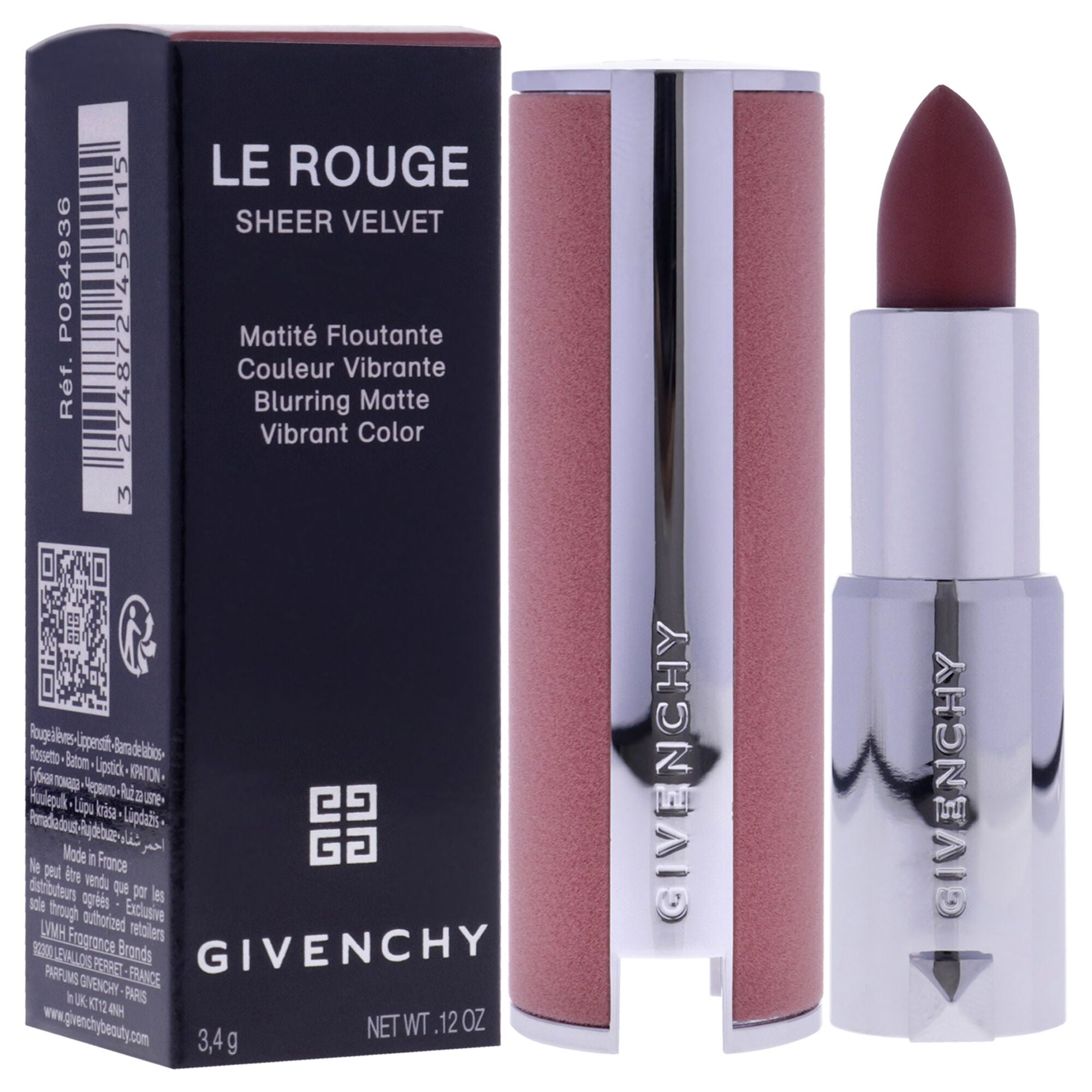 Le Rouge Sheer Velvet Matte Lipstick - 27 Rouge Infuse by Givenchy for Women - 0.12 oz Lipstick (Refillable), Pink, alternate image number 1