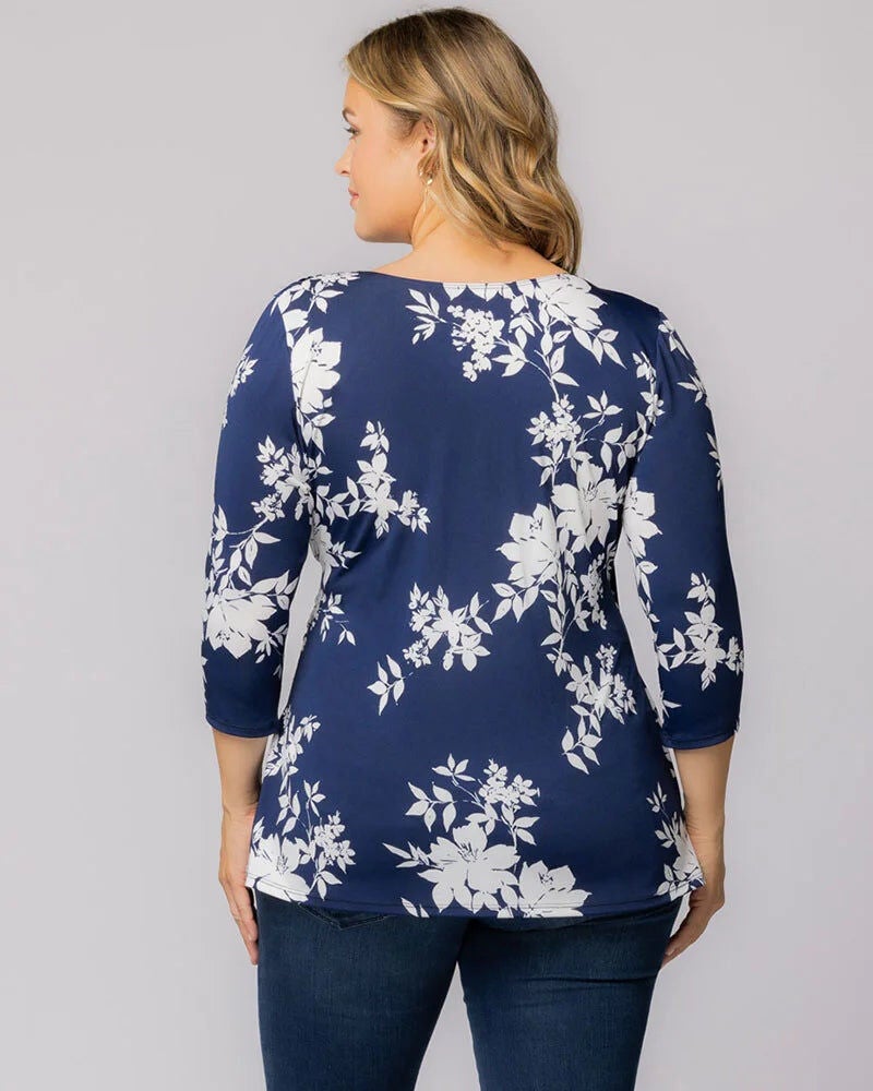 Femme Fatale Faux Wrap Top, Navy Floral Print, alternate image number 1