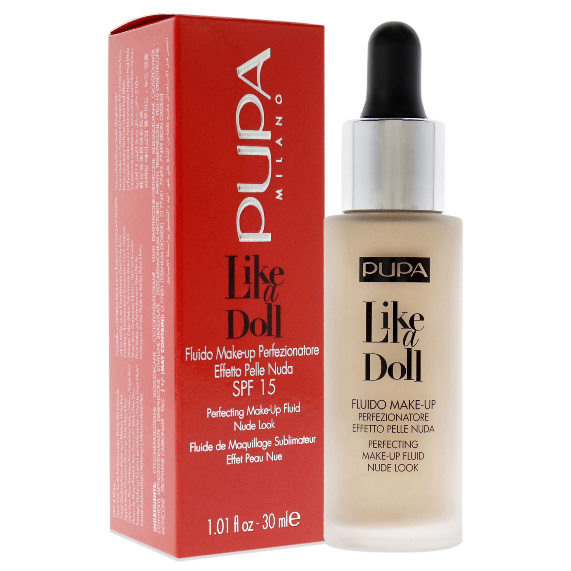 Like A Doll Perfecting Make-Up Fluid Nude Look Foundation SPF 15 - 030 Natural Beige by Pupa Milano for Women - 1.01 oz Foundation, See Description, alternate image number 1