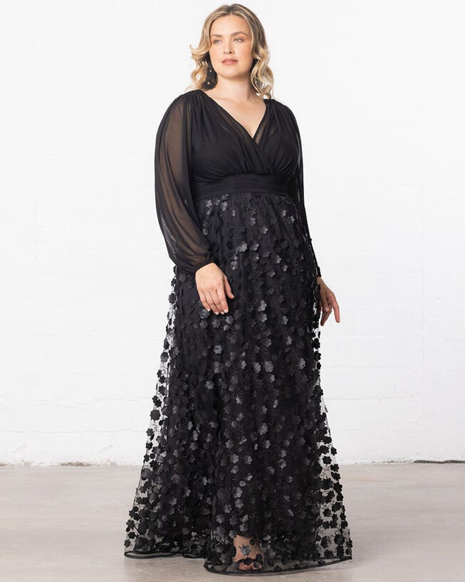 Blossoming Beauty Mesh Evening Gown, Onyx Blossoms, alternate image number null