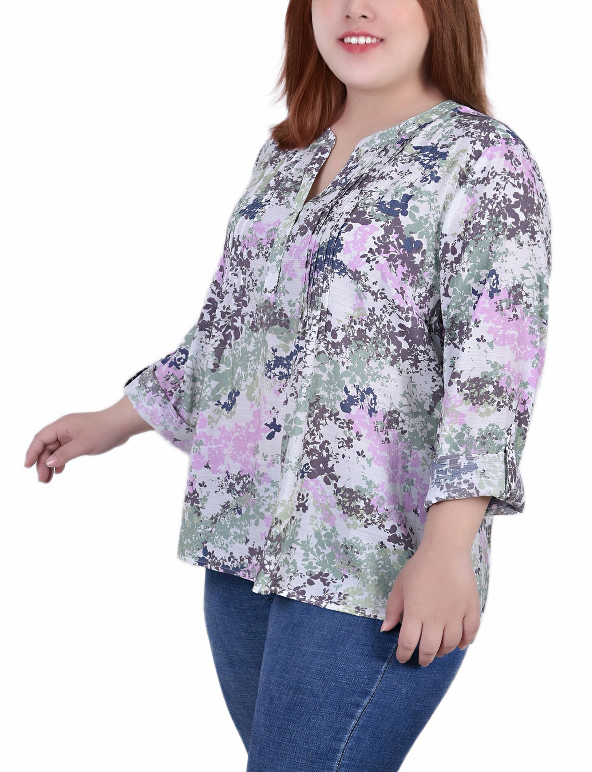 3/4 Y Neck Blouse, Tiedye Floral, alternate image number 2