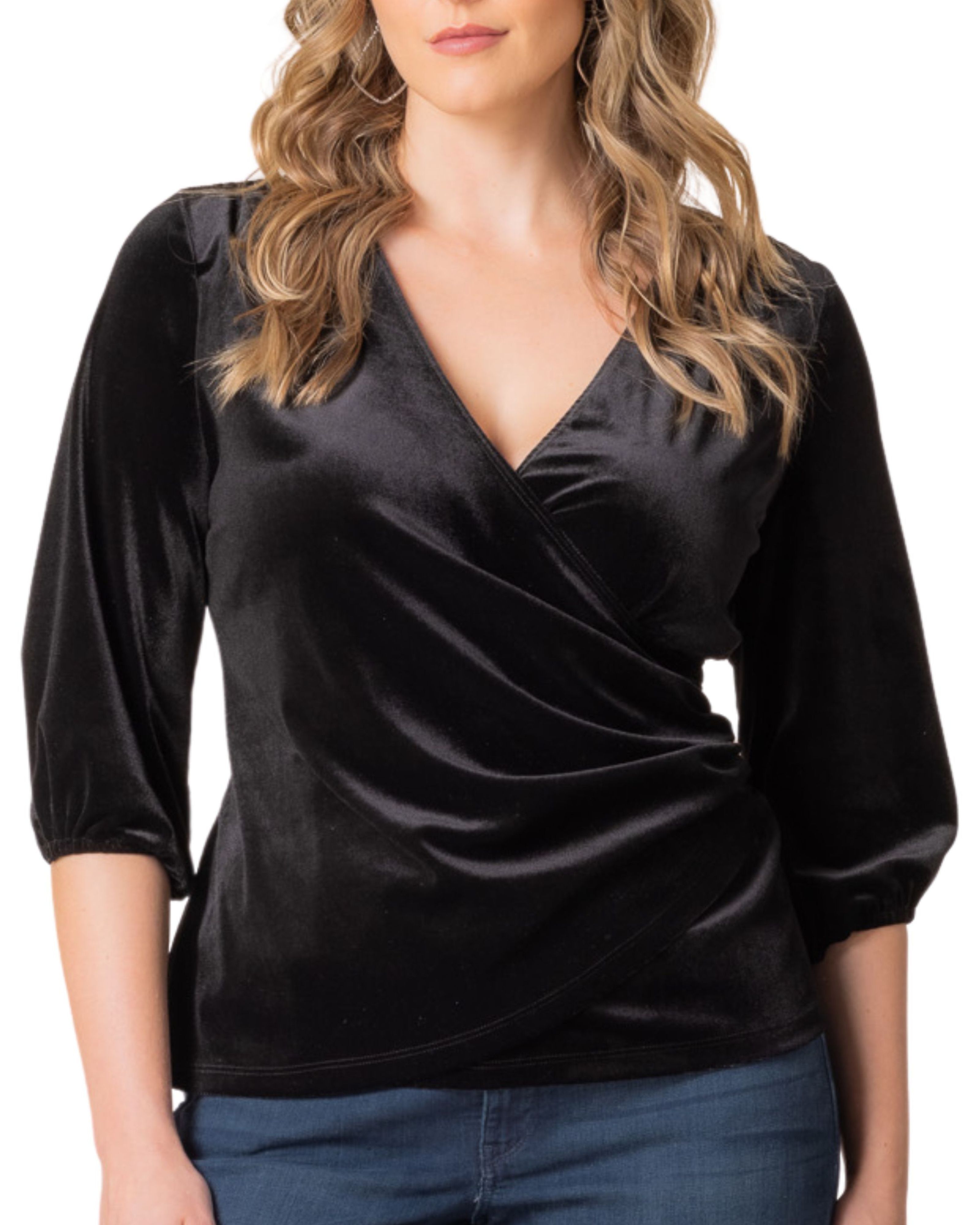 ODETTE VELVET FAUX WRAP TOP, ONYX / Black, alternate image number 2