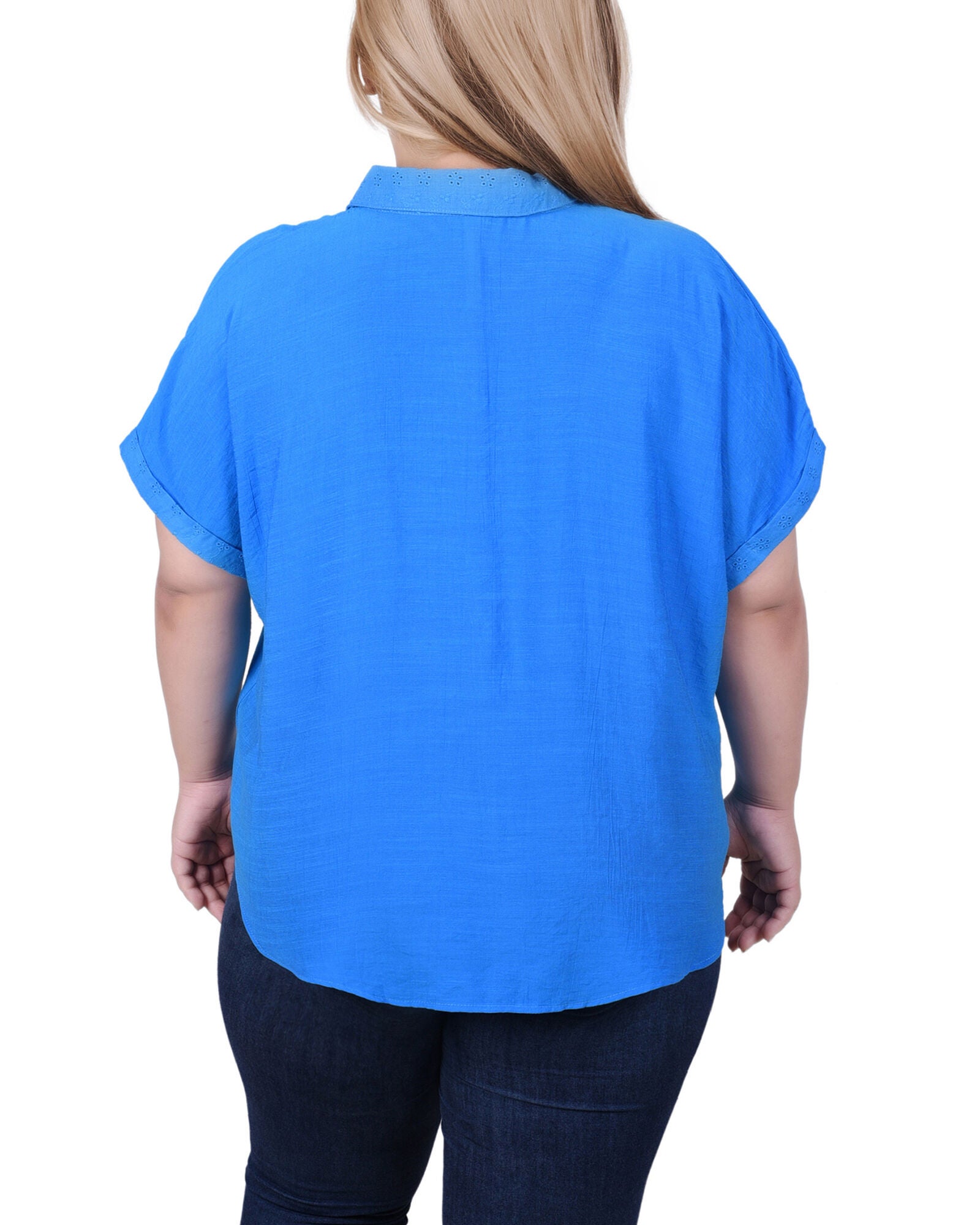 Short Extended Sleeve Blouse, Blue, alternate image number 2