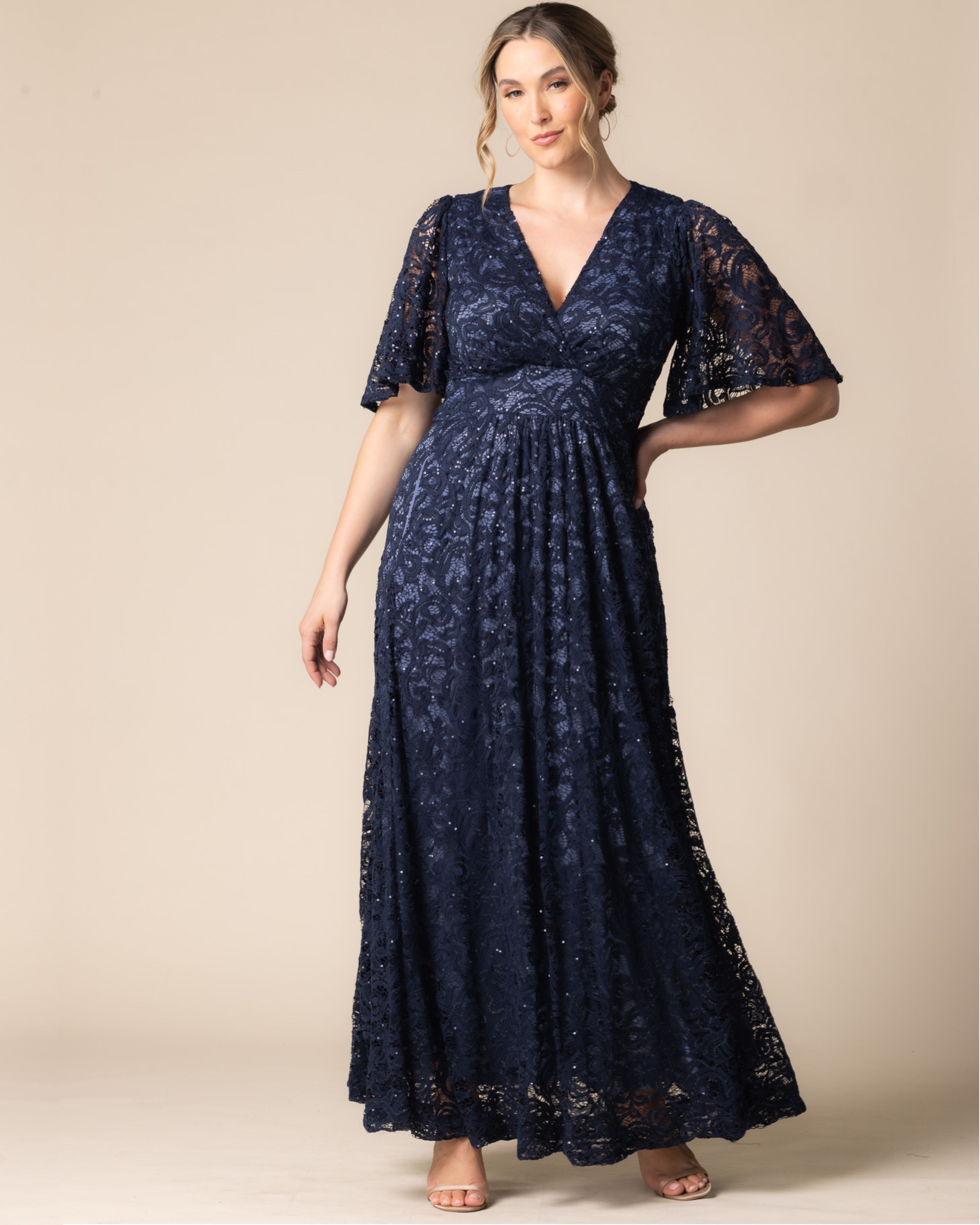 Luminous Sequin Lace Long Gown, NOCTURNAL NAVY / Navy, alternate image number 4