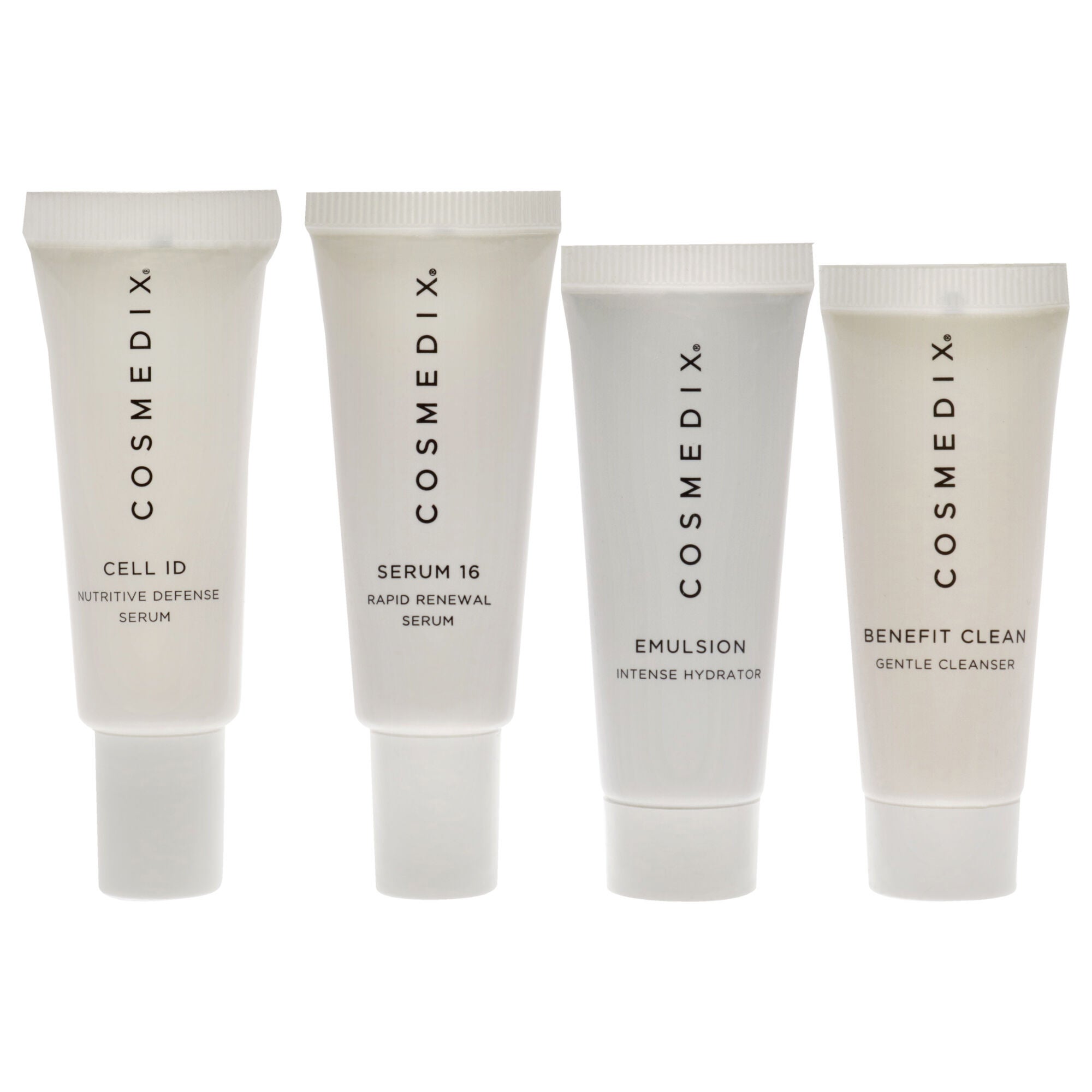 Age-Defying Skin Essentials Kit by Cosmedix for Unisex - 4 Pc 0.5oz Benefit Clean, 0.5oz Cell ID, 0.5oz Serum 16, 0.5oz Emulsion, See Description, alternate image number 1