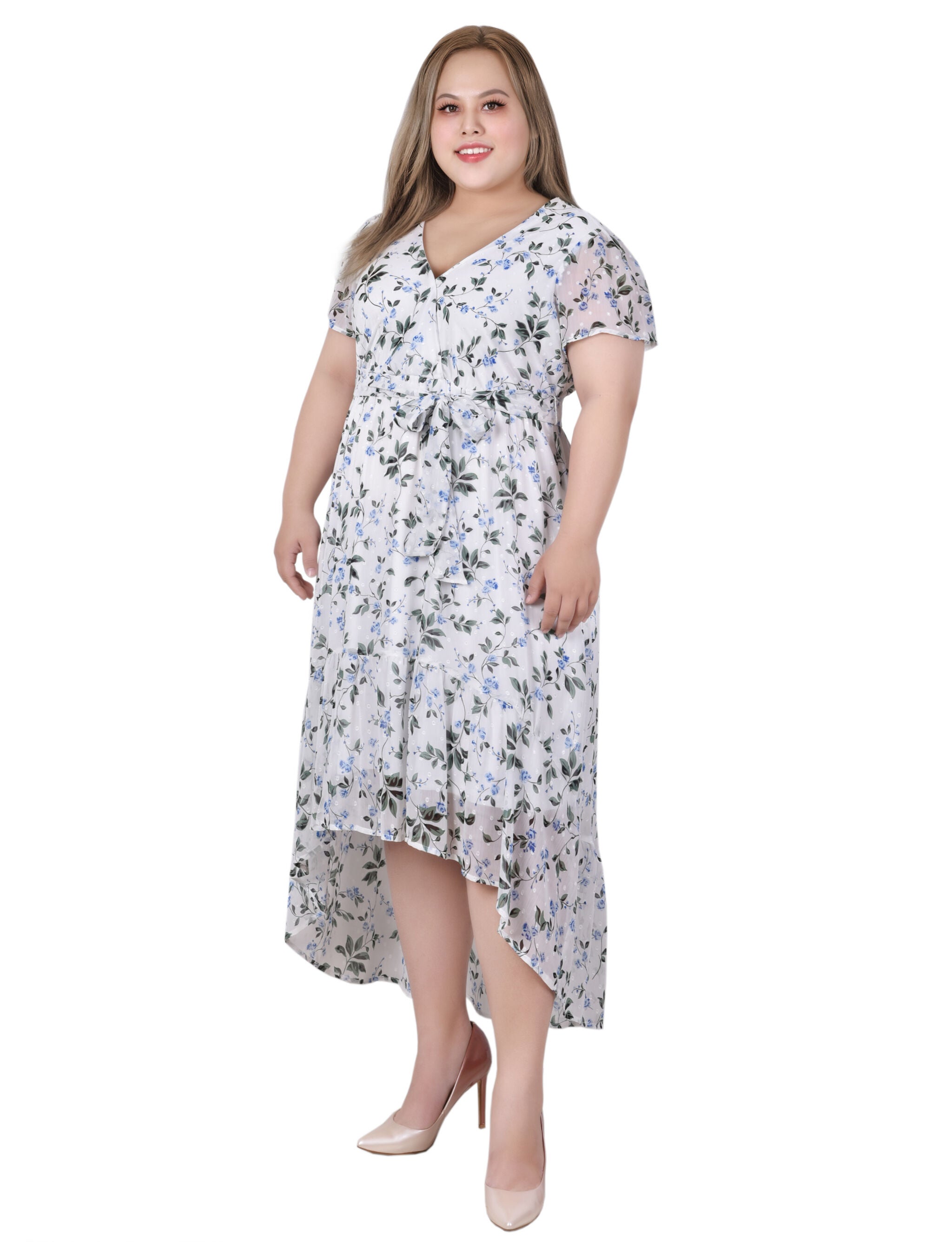 Short Sleeve Hankerchief Hem Chiffon Dress, , alternate image number 4