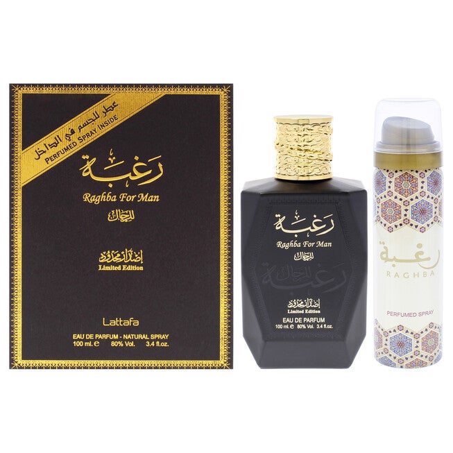 Raghba by Lattafa for Men - 2 Pc Gift Set 3.4oz EDP Spray, 1.7oz Perfumed Spray, See Description, hi-res image number 0