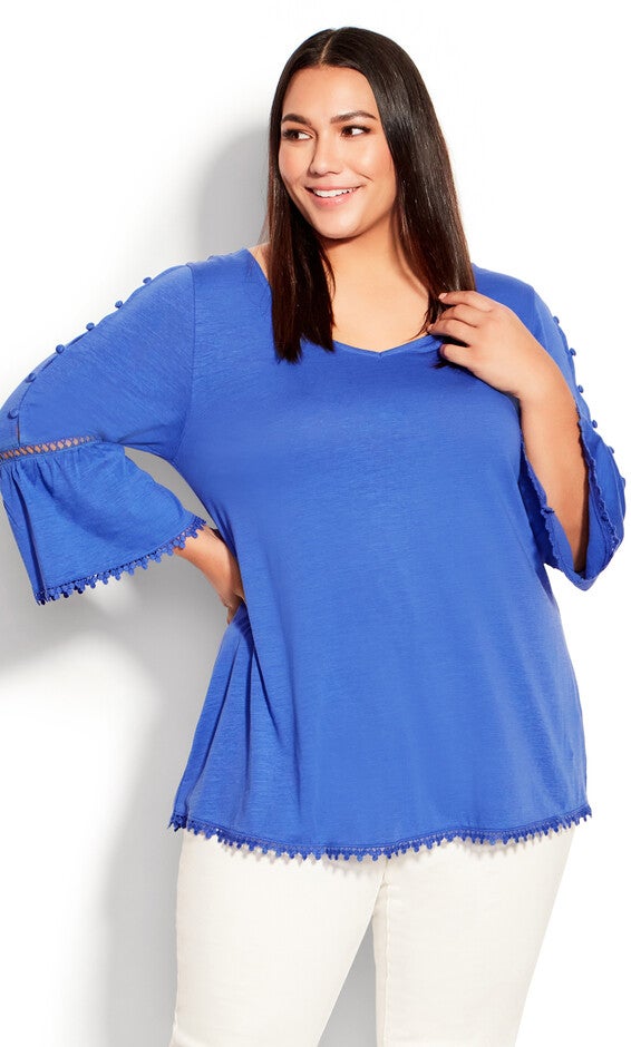 Crochet Split Sleeve Top - dazzling blue, Blue, hi-res image number 0