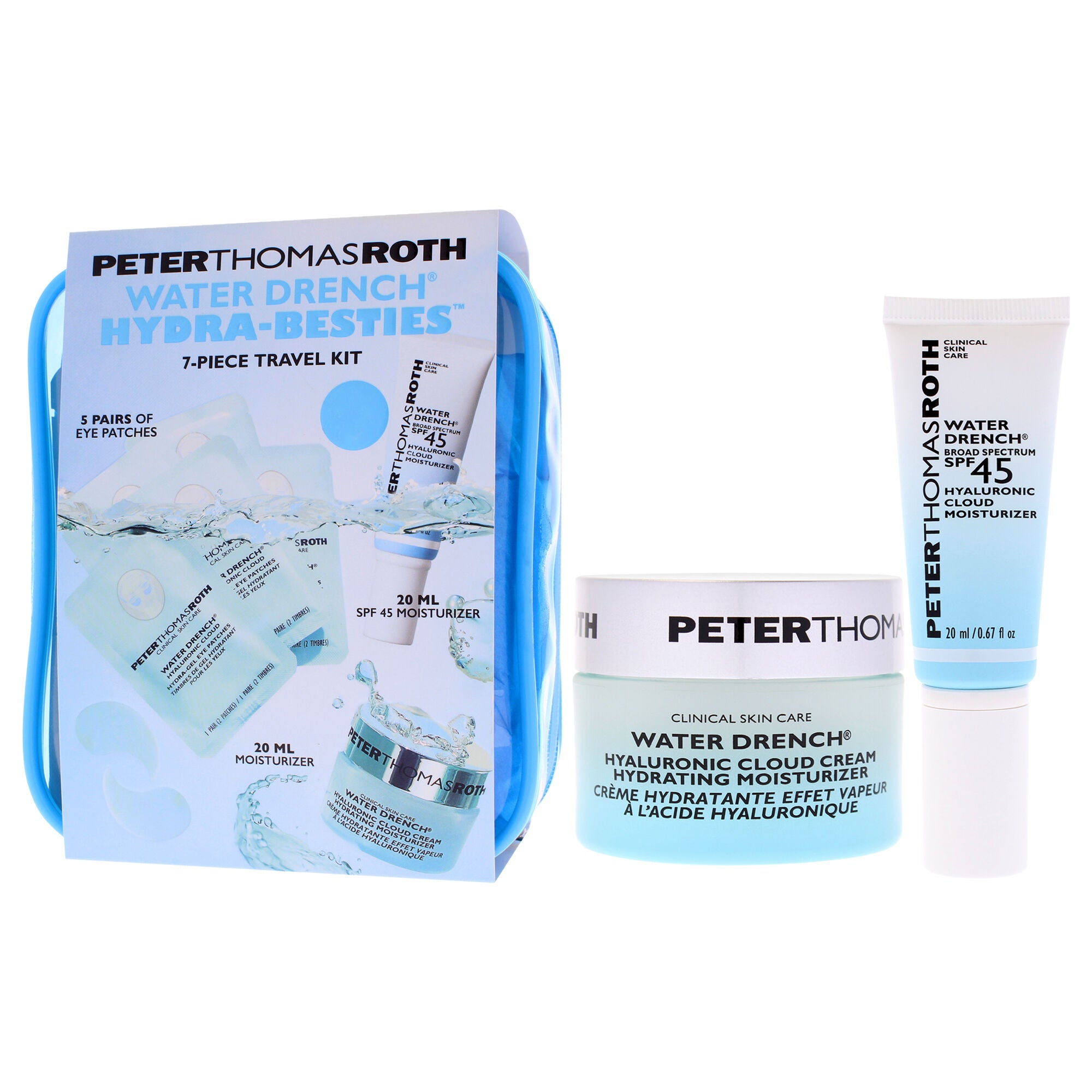 Water Drench Hydra-Besties Travel Kit by Peter Thomas Roth for Unisex - 7 Pc 5 Pair Water Drench Gel Eye Patches, 0.67oz Water Drench Moisturizer, 0.67oz Water Drench Broad Spectrum SPF 45 Moisturizer, White, alternate image number 3
