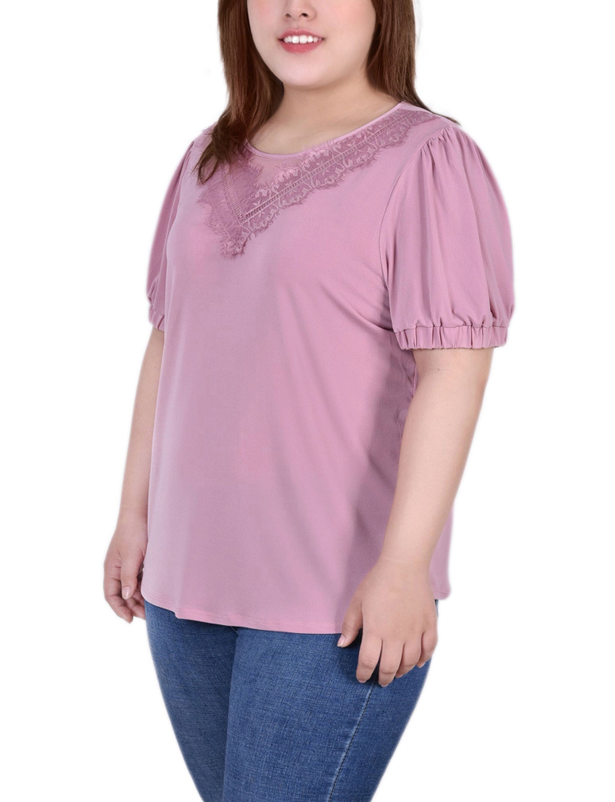 Short Sleeve Crochet Detail Top, Lilas, alternate image number 1