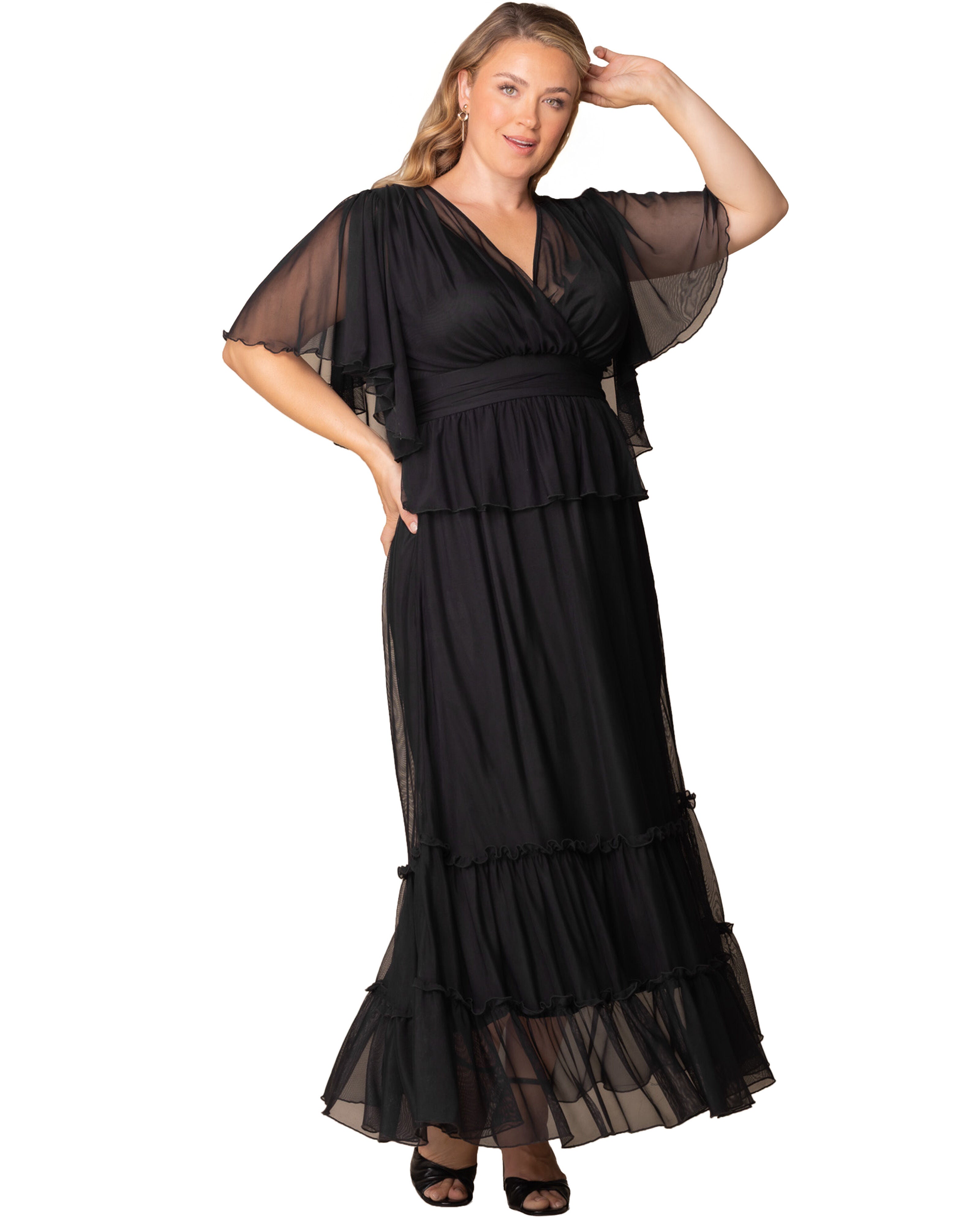Graceful Tiered Mesh Gown, ONYX / Black, alternate image number 3
