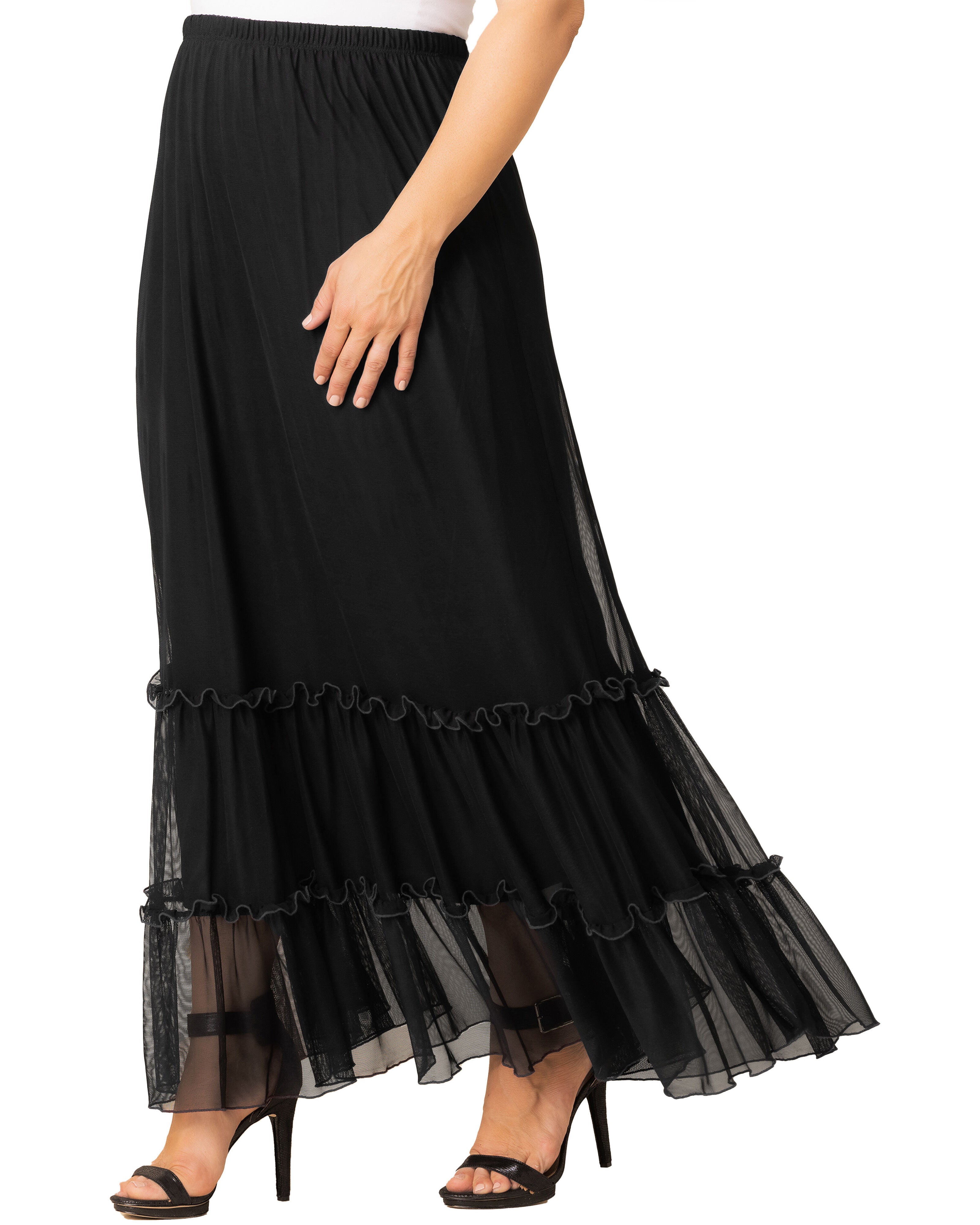 Isla Tiered Mesh Maxi Skirt, BLACK NOIR / Black, alternate image number 3