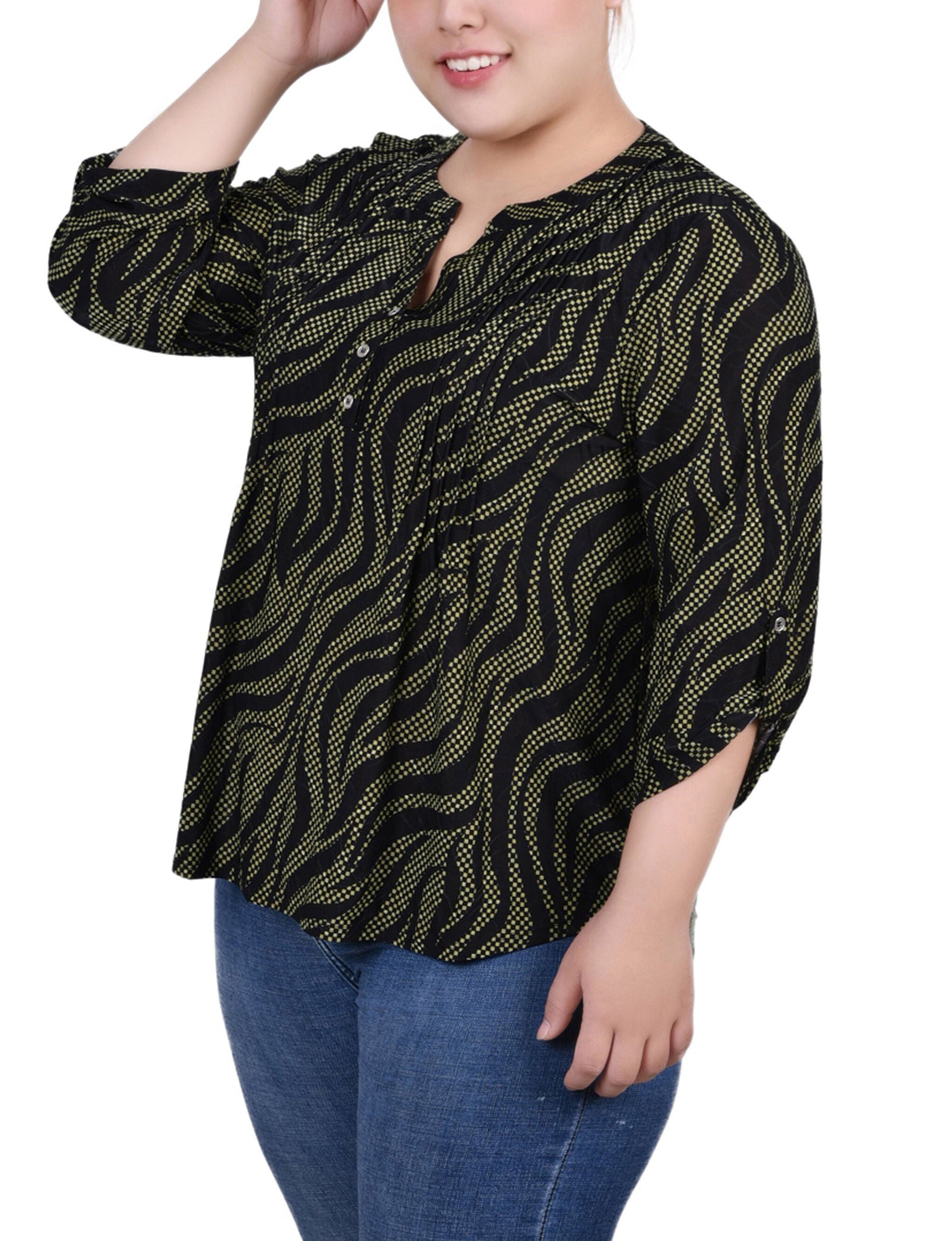 3/4 Roll Tap Pullover Top, Black Herbal Zebra, alternate image number 1