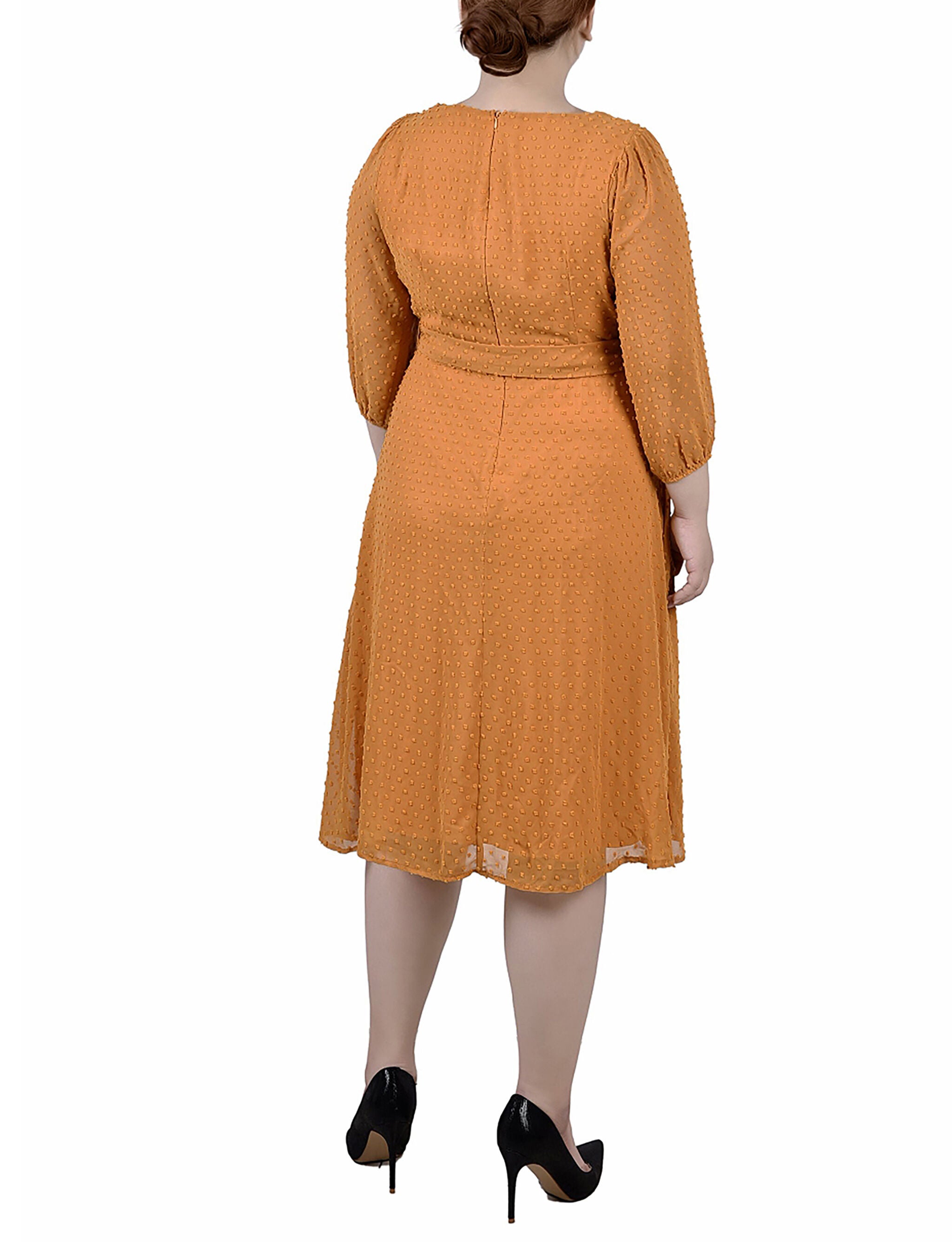 3/4 Sleeve Clip Dot Dress, Inca Gold, alternate image number 2