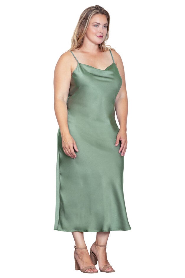 Cowl Neck Midi Tank Dress, Bayleaf / Light Green, alternate image number null