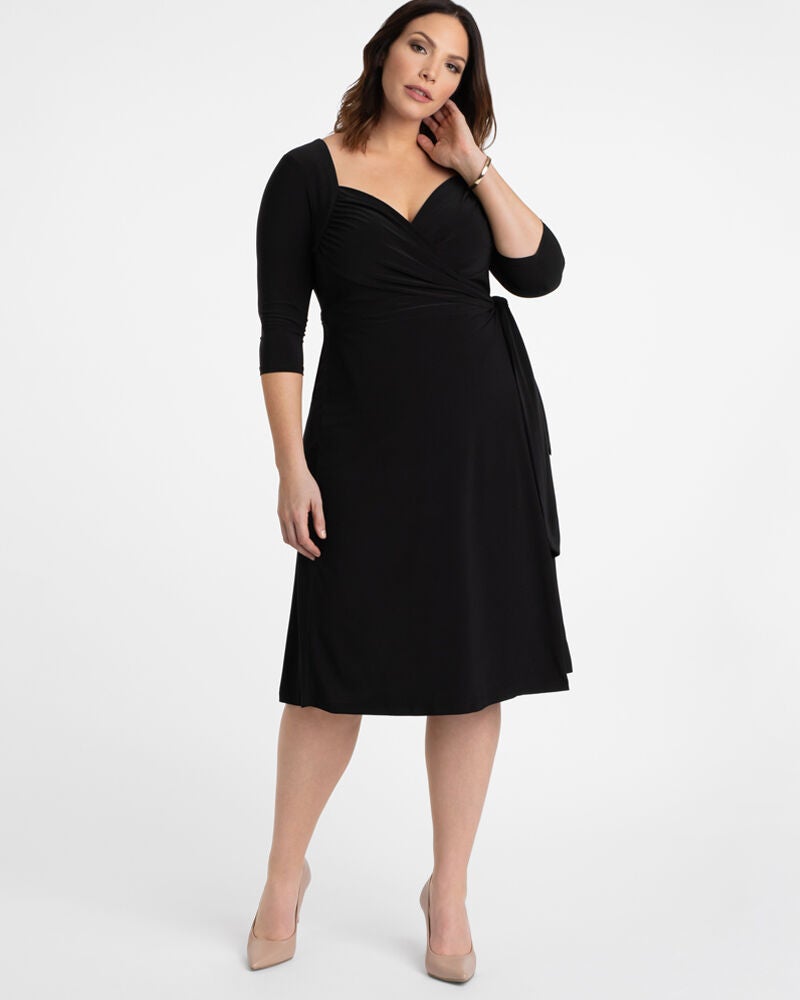 Sweetheart Knit Wrap Dress, Black, alternate image number 2