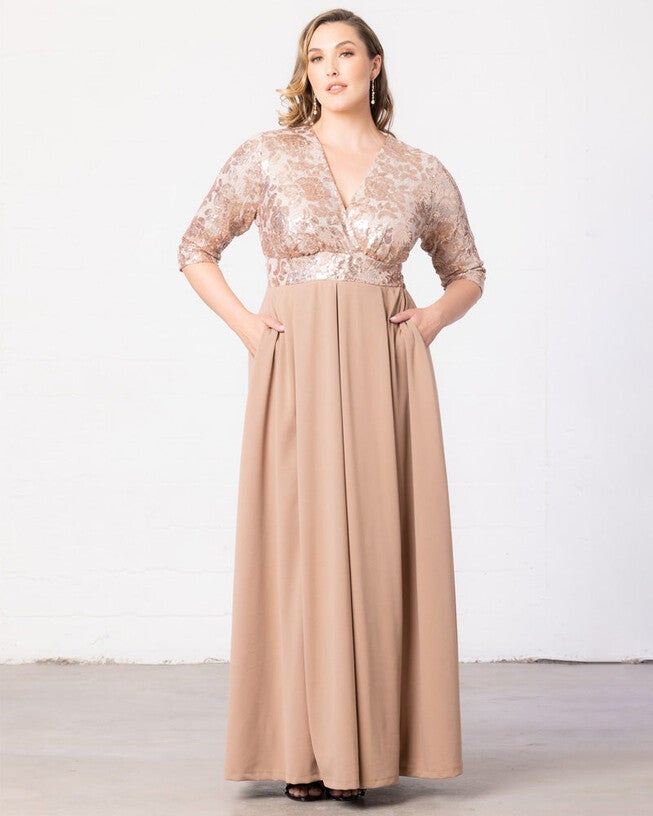 Paris Pleated Sequin Gown, , alternate image number null