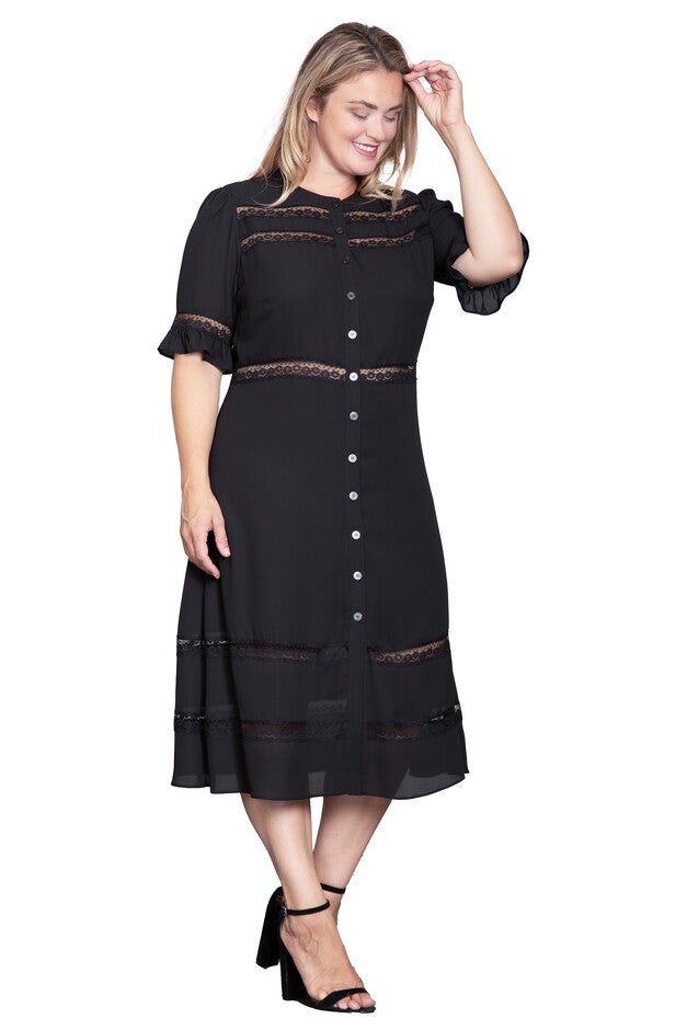 Lace Detailing Trim Dress, Black / Black, alternate image number null