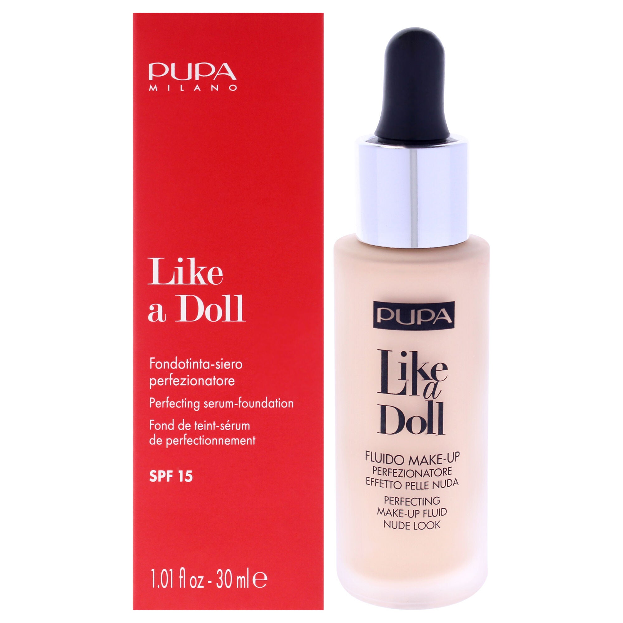 Like A Doll Perfecting Make-Up Fluid Nude Look Foundation SPF 15 - 020 Light Beige by Pupa Milano for Women - 1.01 oz Foundation, See Description, hi-res image number 0