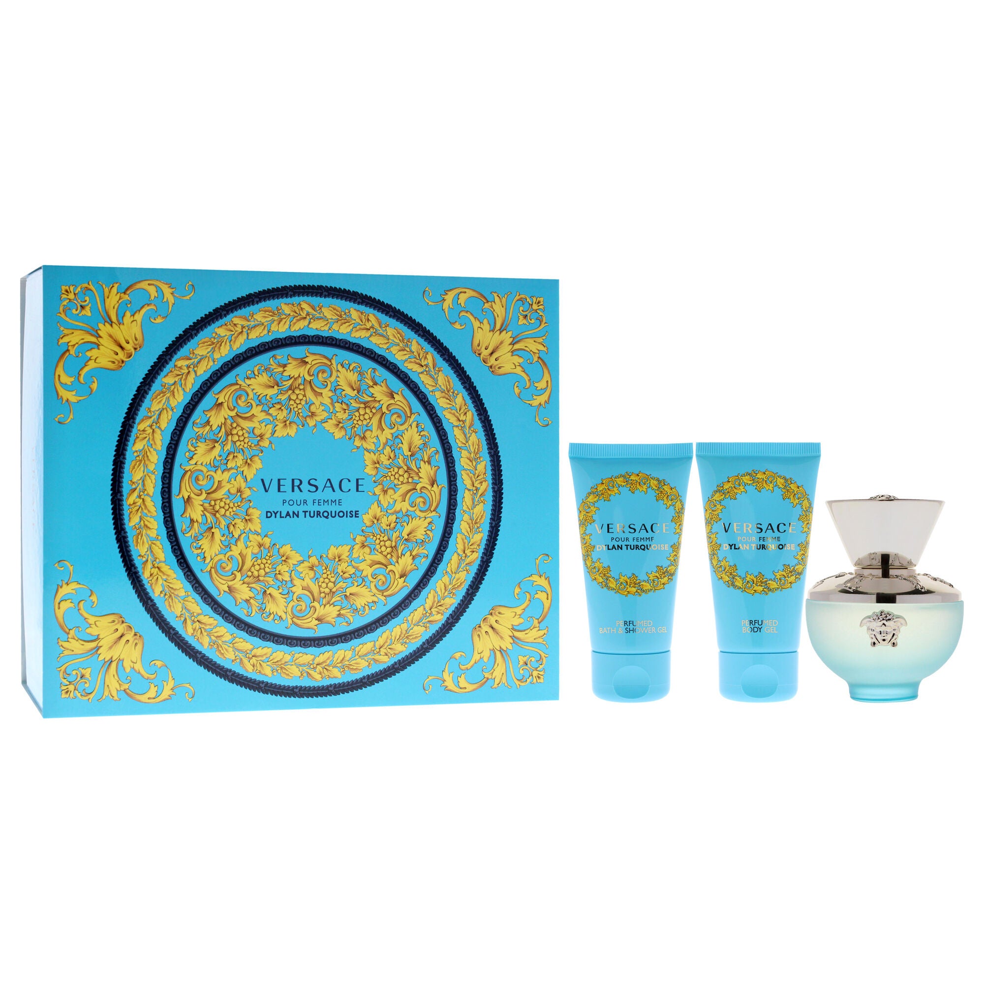 Versace Dylan Turquoise Pour Femme by Versace for Women - 3 Pc Gift Set 1.7oz EDT Spray, 1.7oz Perfumed Body Gel, 1.7oz Bath and Shower Gel, See Description, alternate image number 1