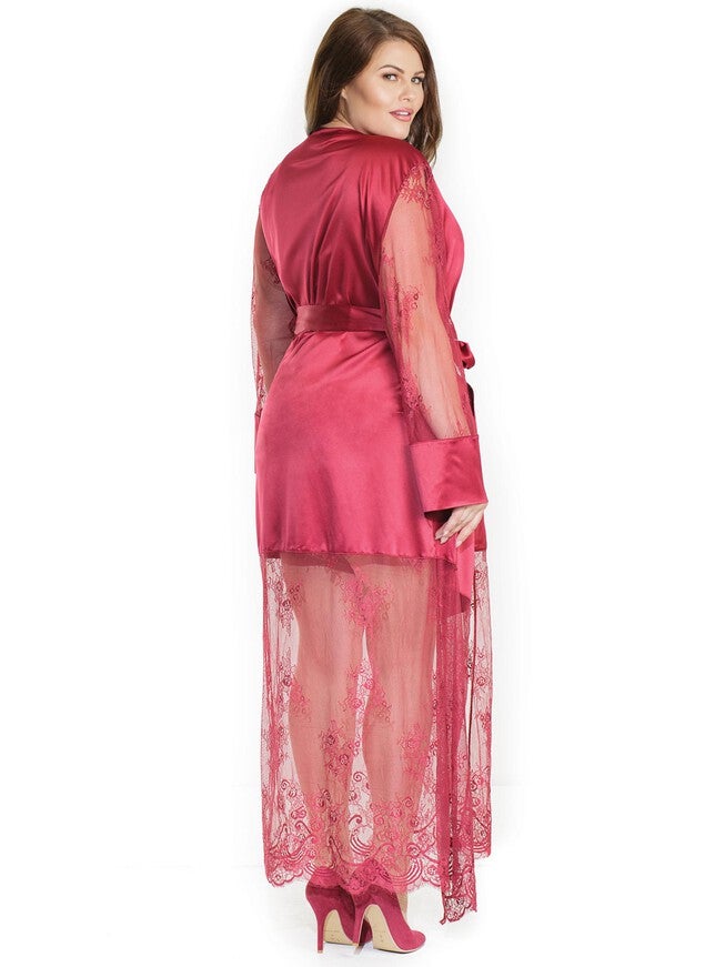 Long Satin Lace Sheer Robe, , alternate image number null
