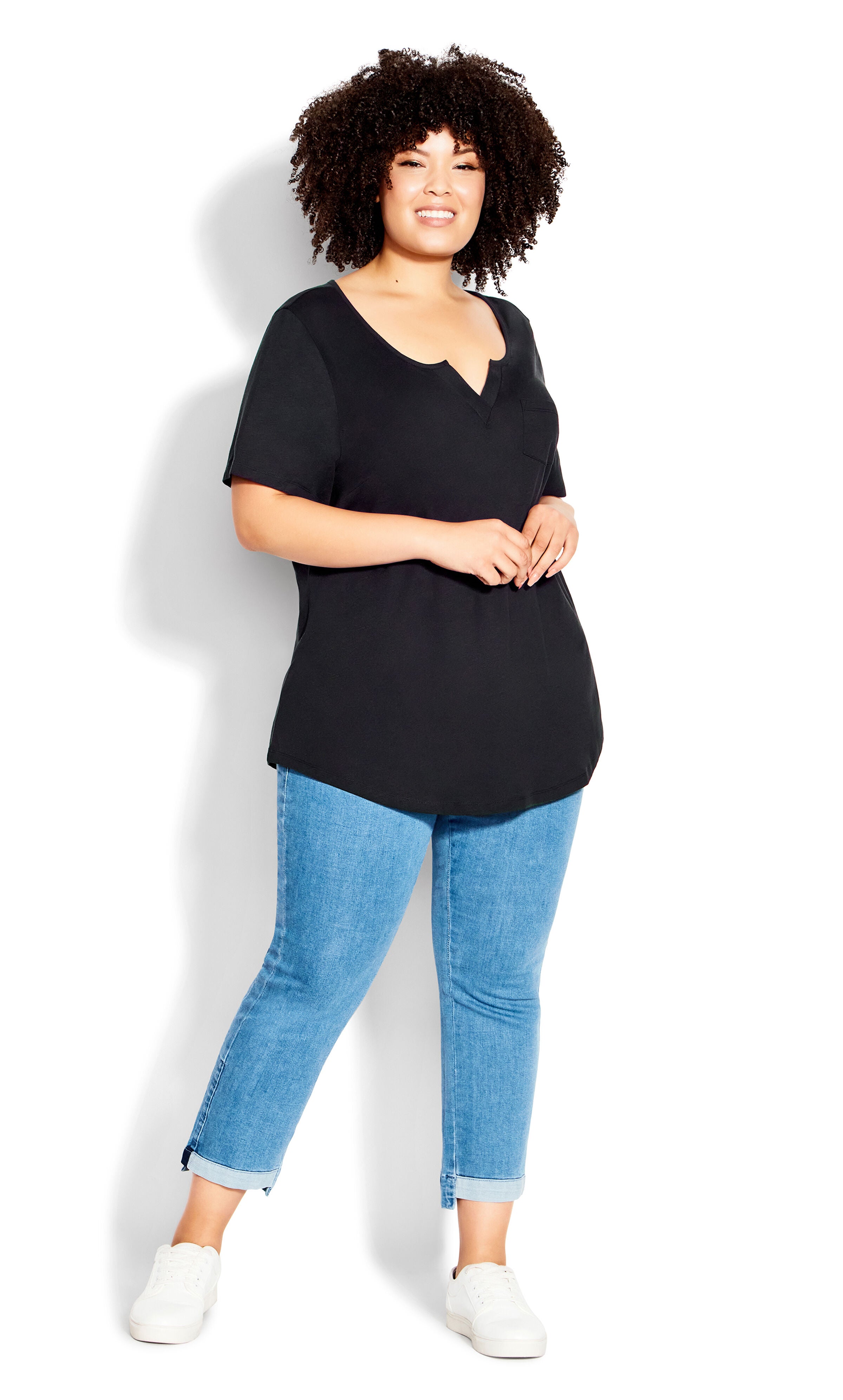 Split Neck Top - black, , alternate image number 1