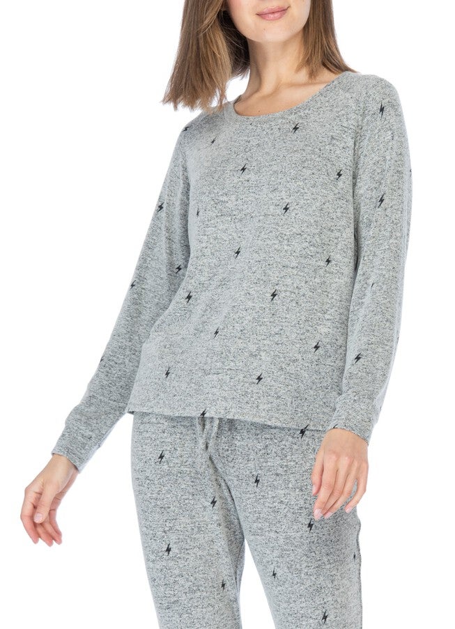 Bolt Print Longsleeve Cozy Tee, H.Grey/Black, hi-res image number null