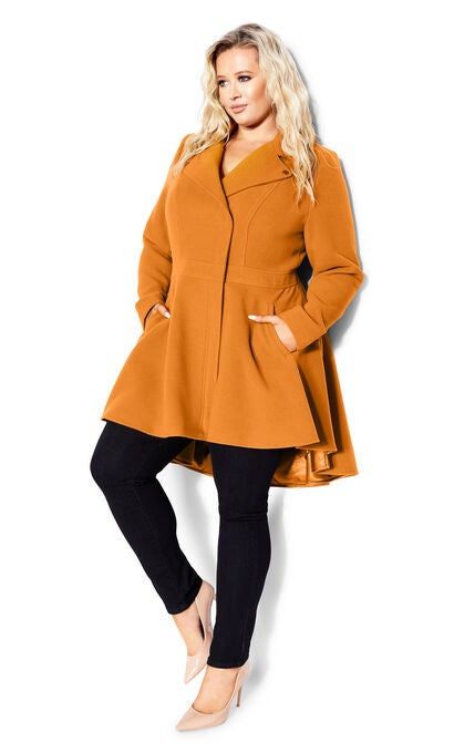 Hi Lo Frill Coat - deep caramel, Deep Caramel, hi-res image number null