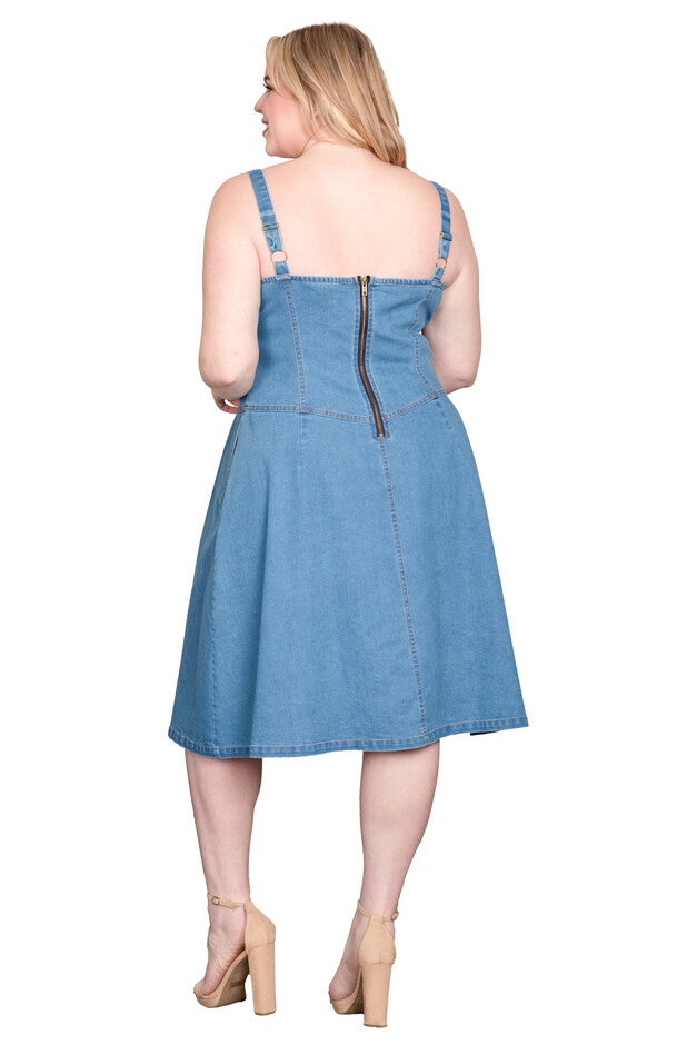 Straps Button Front Denim Midi Dress, Blue Blast / Light Blue, alternate image number 1