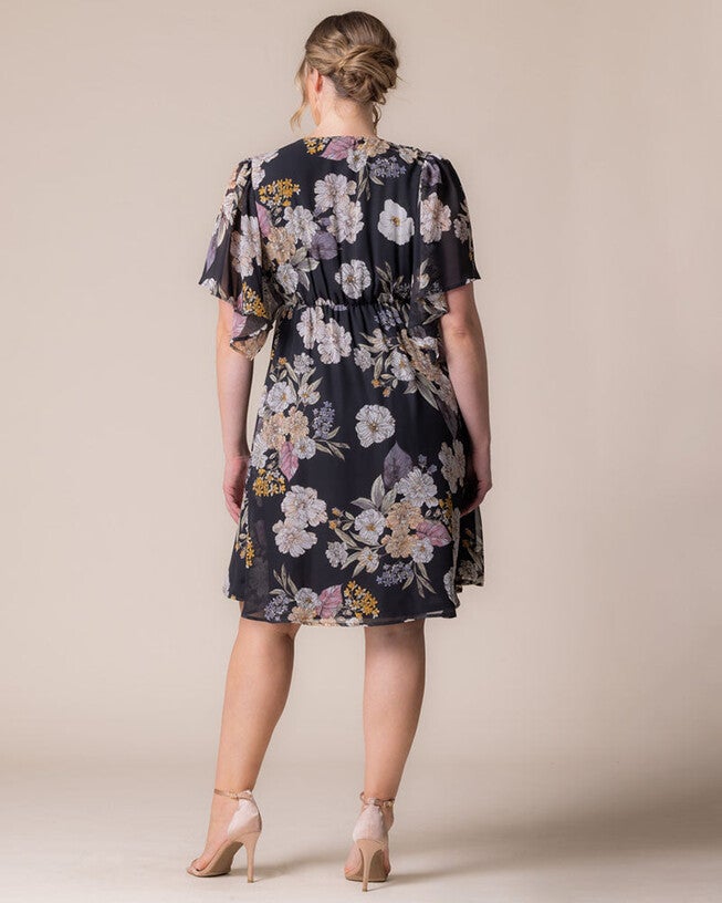 Florence Flutter Sleeve Dress, Midnight Peony Print, alternate image number 1