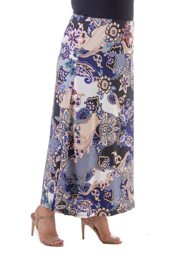 Black and Blue Elastic Waist Ankle Length Plus Size Maxi Skirt, , alternate image number 2