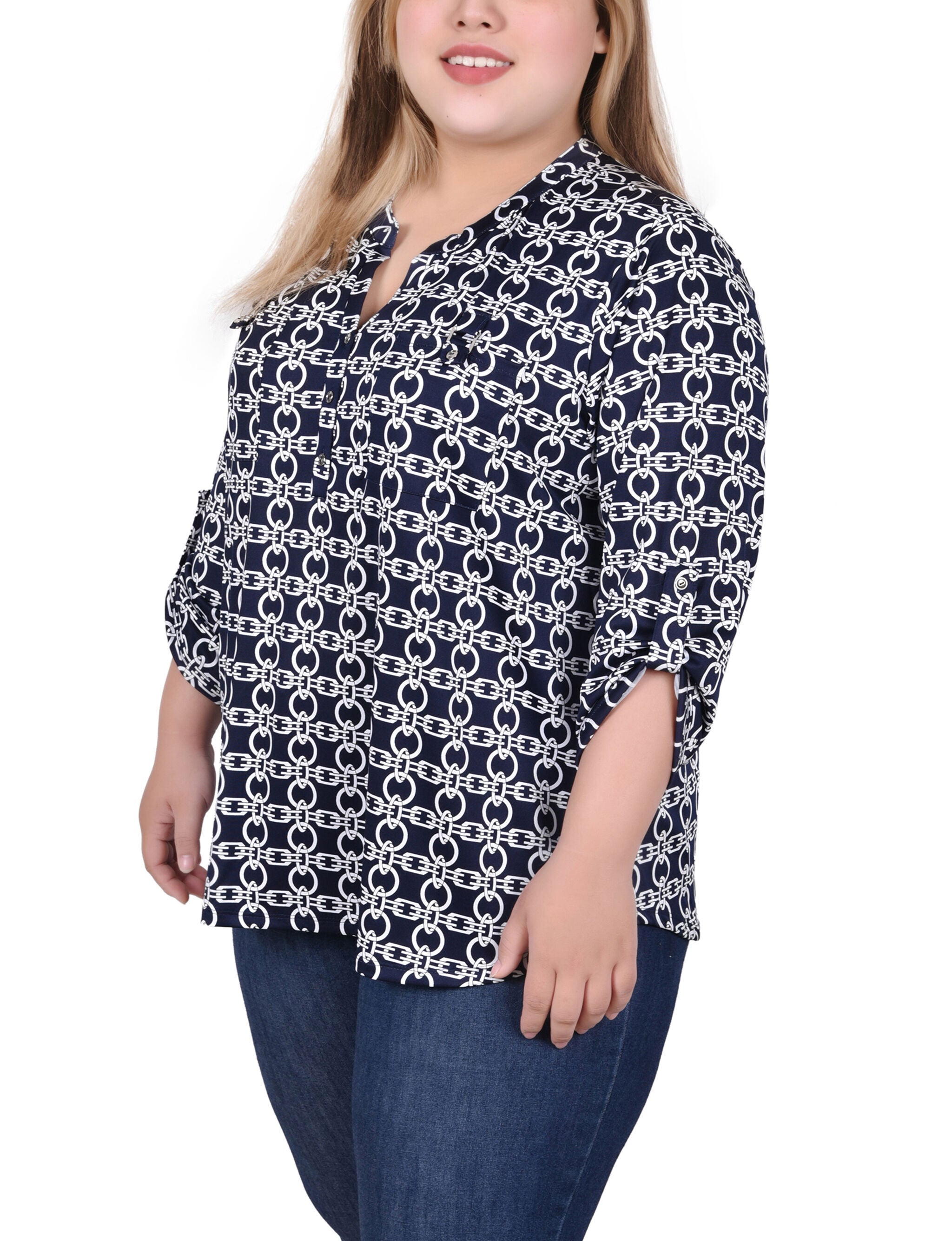 Long Tab-Sleeve Top With Pockets, , alternate image number 4